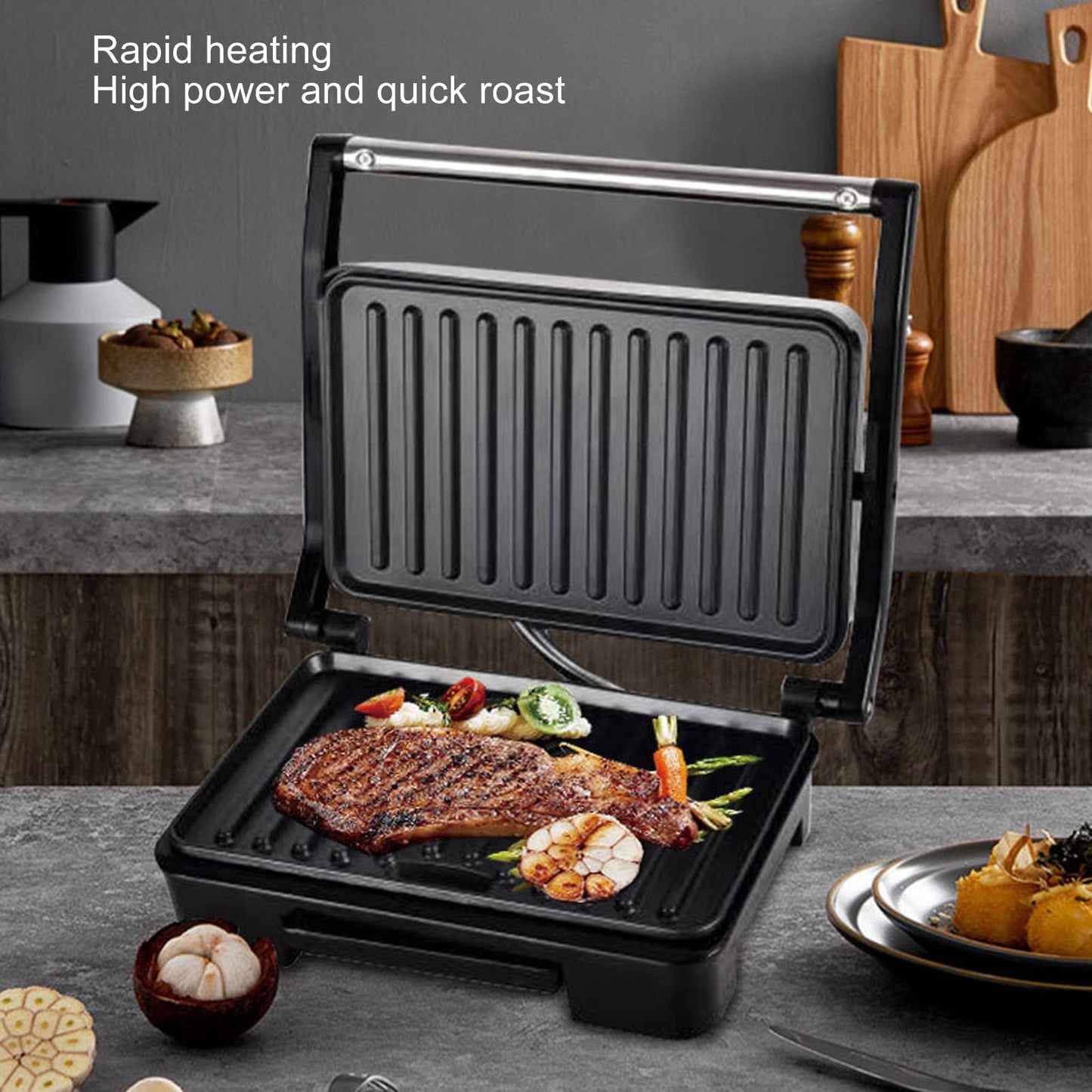 Atyhao Panini Press Grill, EE. UU. 110 V Sandwicheras para Interiores Antiadherente Calentador de Pan de Doble Cara, Cocina Eléctrica Desayuno Parrilla Versátil Olla