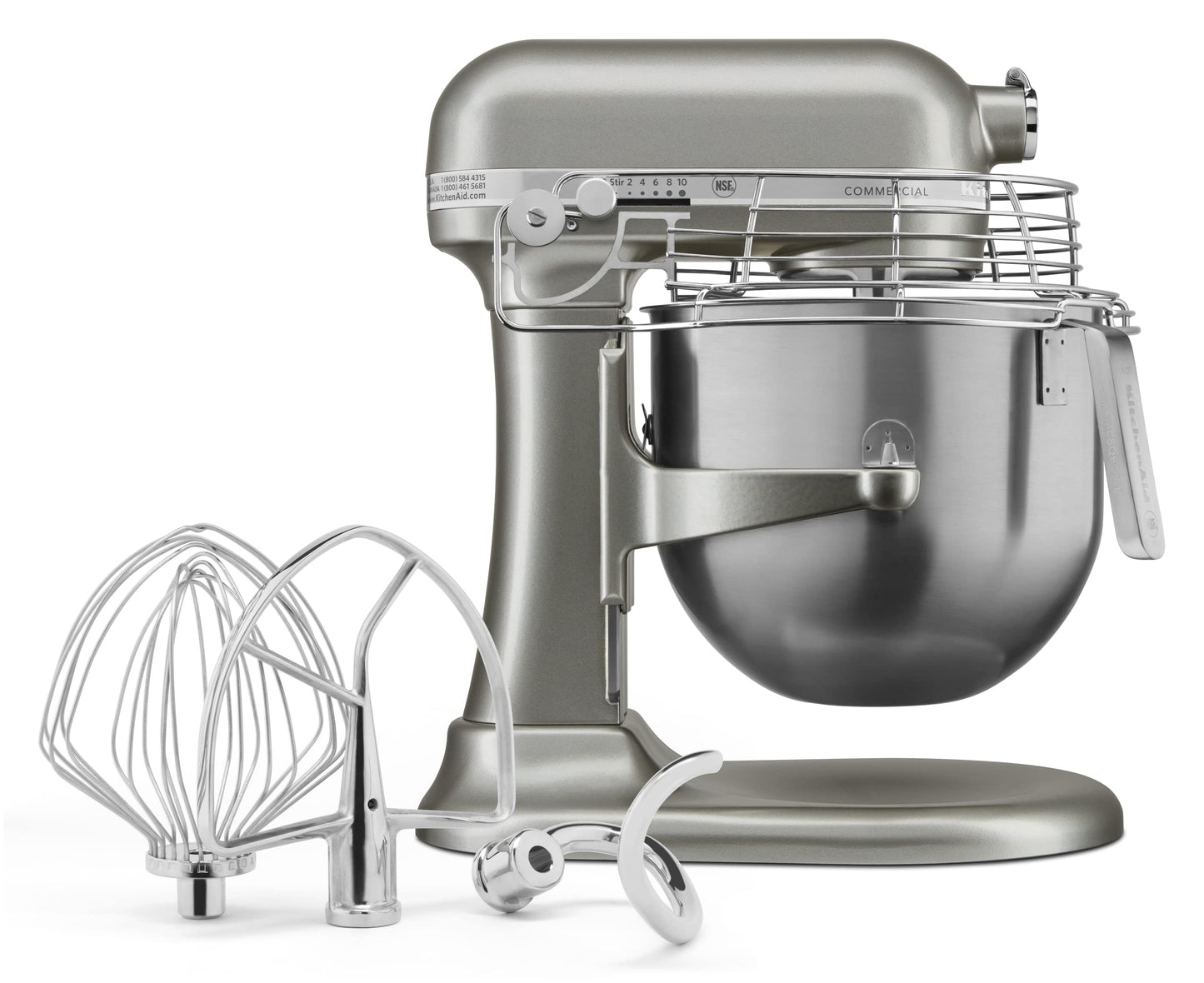 KitchenAid KSMC895CU - Mezclador de encimera comercial de 8 cuartos con protector de tazón, 10 velocidades, impulsado por engranajes, contorno plateado