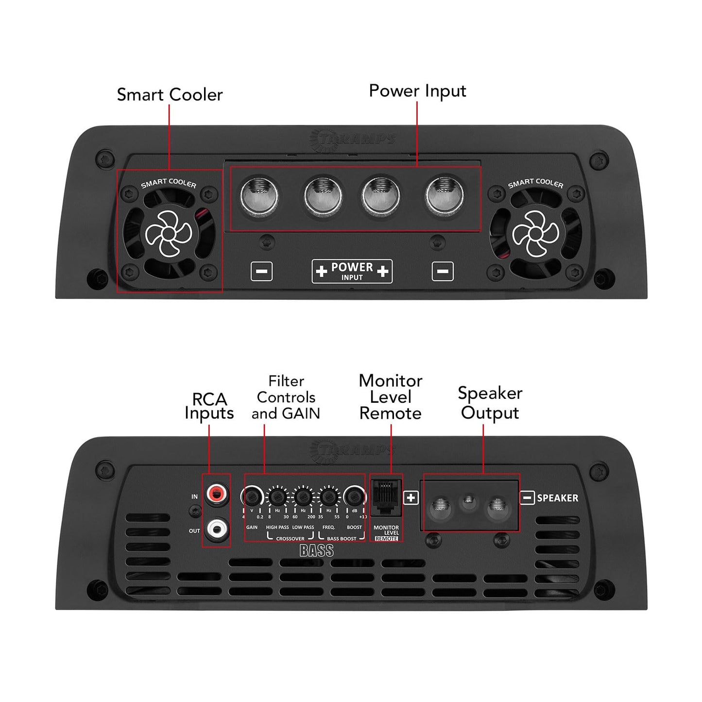 Amplificador Taramps Negro Multiimpedancia Monobloque Clase D 8000 Vatios RMS Audio Inteligente para Coche