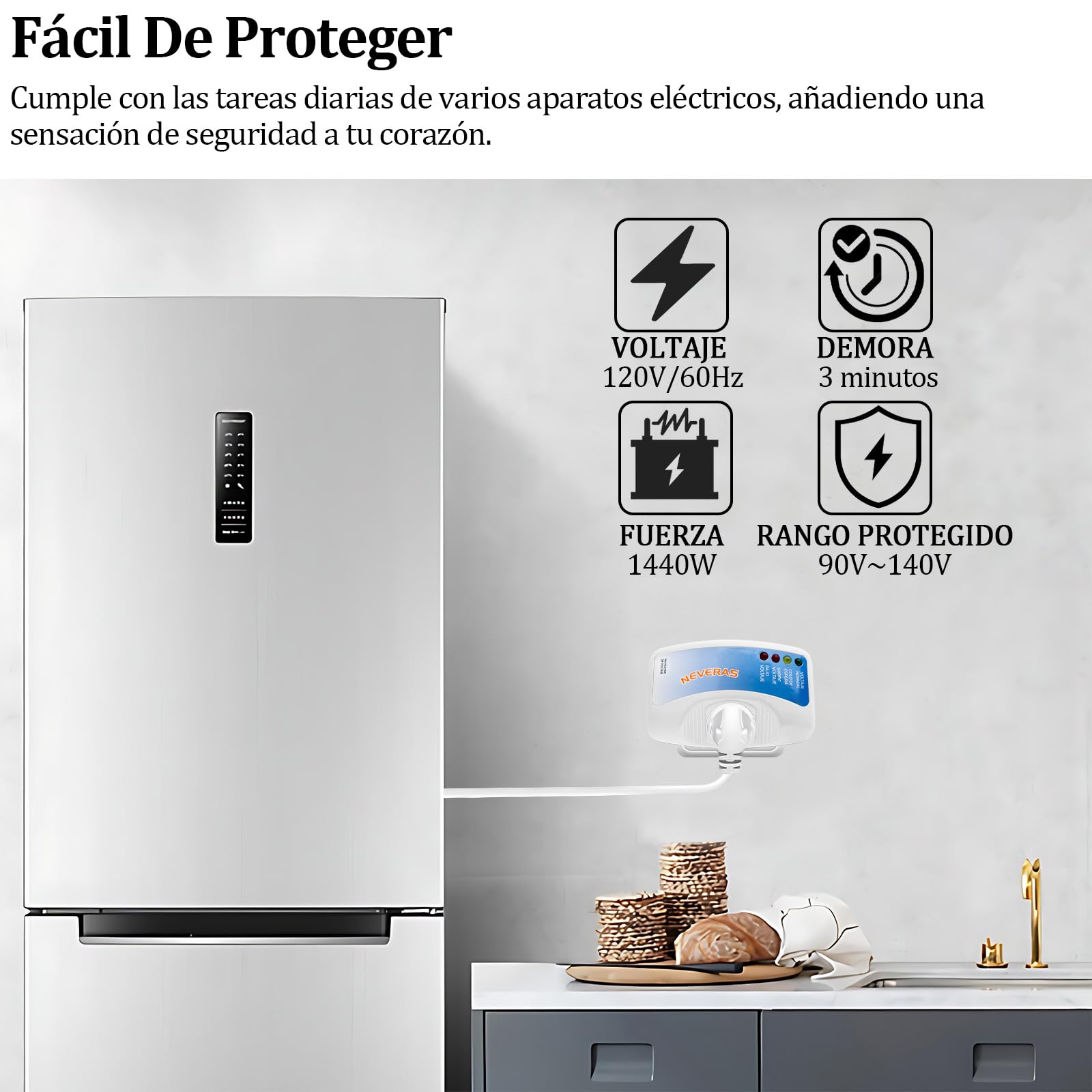 Protector de Voltaje UIOERGF 1440W para Refrigerador y Otros Dispositivos, Voltaje de Salida 120V, 12A