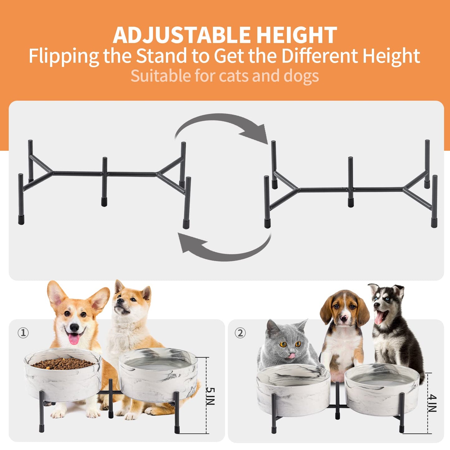 AOMRYOM tazón elevado de cerámica para perros y gatos de 6 '' con soporte de hierro, cuencos modernos elevados de comida y agua para gatos y perros, comedero de porcelana sin derrames, juego de 2