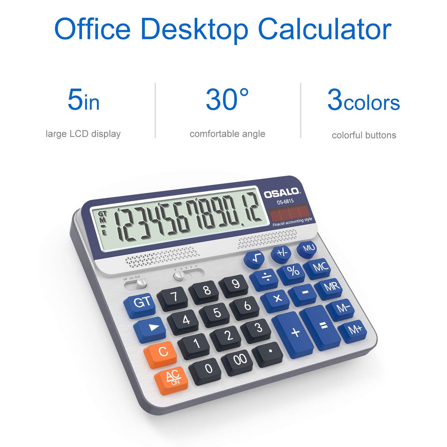 Pendancy Calculadora de Escritorio Pantalla LCD Extra Grande de 5 Pulgadas Calculadora de Contabilidad de números Grandes de 12 dígitos con botón de Respuesta Gigante (OS-6815-2 Piezas)