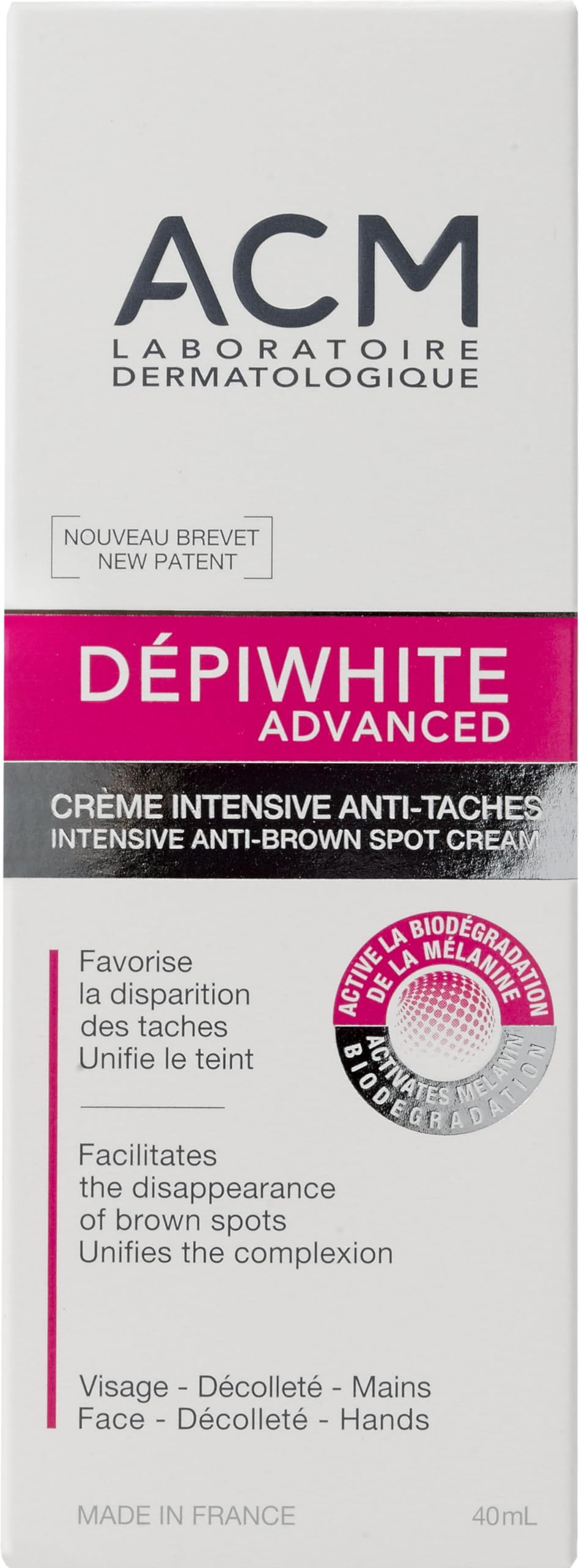 Crema despigmentadora avanzada ACM Depi White - 40 ml - Tratamiento dermatológico para manchas en la piel