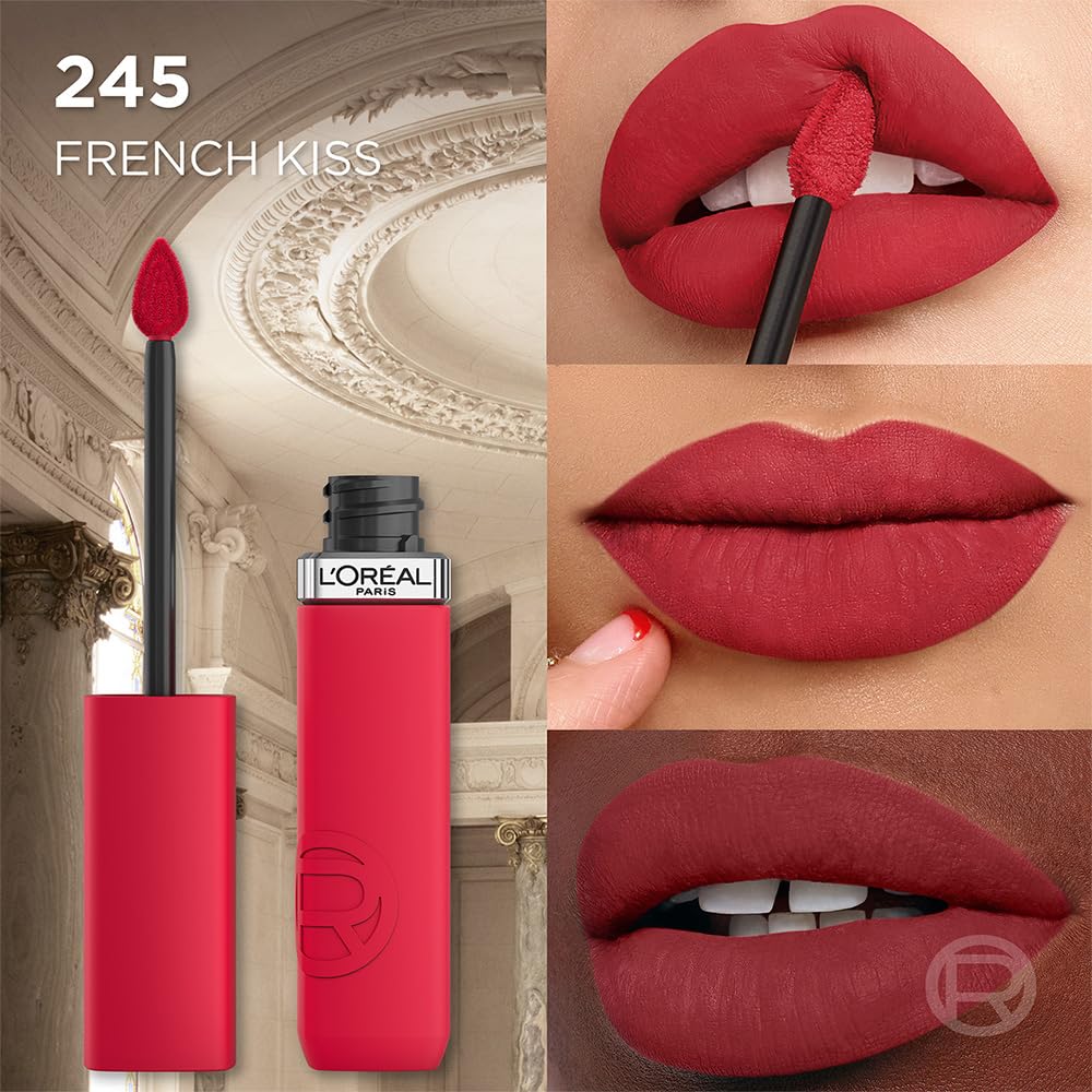 L'Oréal Paris, Infallible Le Matte Resistance, Labial Líquido Mate Larga Duración 16hr, Color Intenso con Ácido Hialurónico, Tono French Kiss 245, 5ml