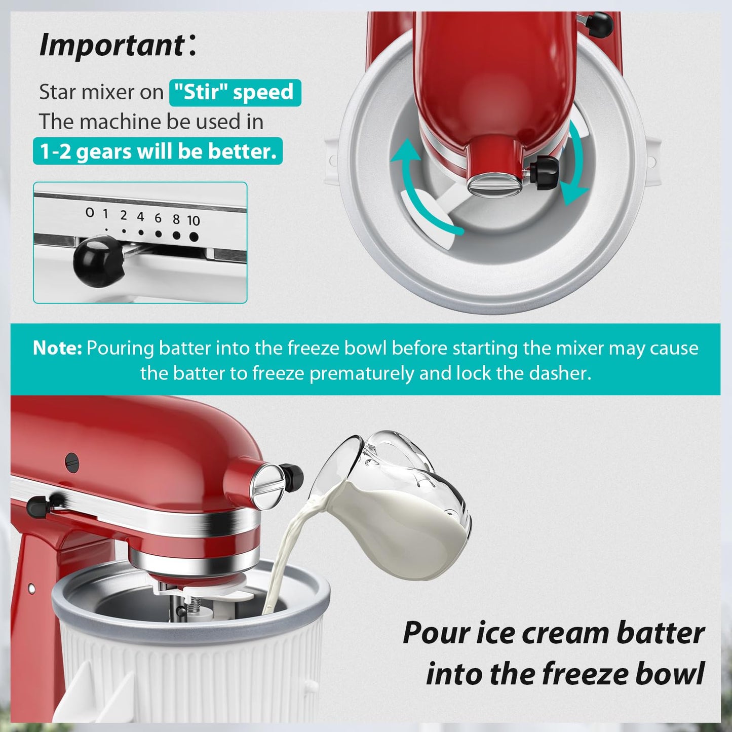 Accesorio para máquina de helados para batidora de soporte KitchenAid, tazón de helado compatible con batidoras de soporte de 4.5 cuartos y más grandes, accesorio para hacer helados y sorbete, 2