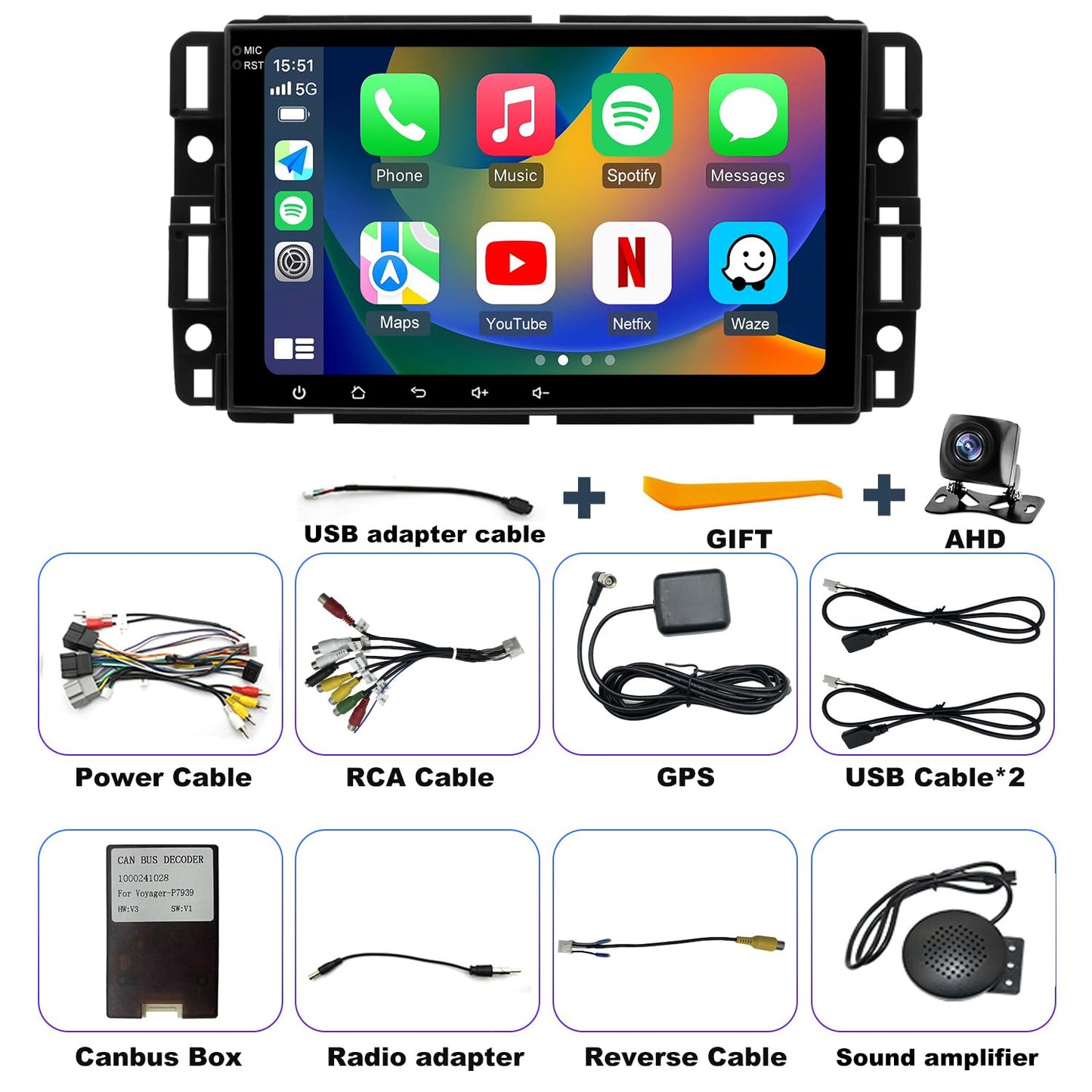iCarSEPTON Radio de Coche 5GWiFi para Chevrolet Silverado 1500 GMC Sierra 1500 2007-2013, Yukon Tahoe 2007-2014, Acadia 2007-2012, Savana Equinox Pantalla Táctil de 8 Pulgadas, Estéreo, Carplay