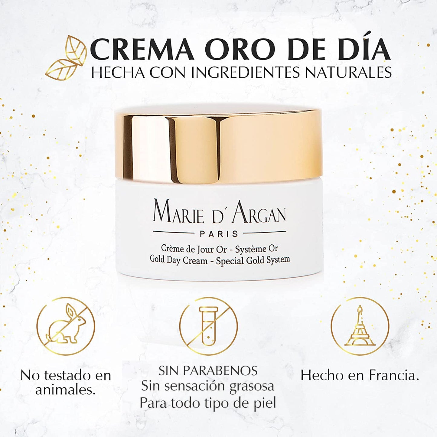 Crema Facial Oro de Día Marie d'Argan, con Oro 24k, Hidratante, Piel Grasa, Piel Seca, Piel Normal, Rejuvenecedora, Textura Ligera