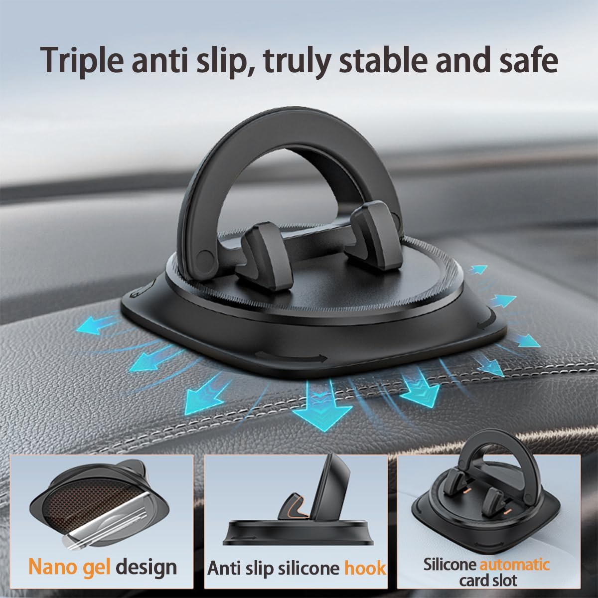 Bittwee - Soporte para teléfono de coche, giratorio de 360° estable, soporte para teléfono celular, antideslizante, accesorios de silicona para salpicadero de vehículo, universal, para RV, SUV, camión