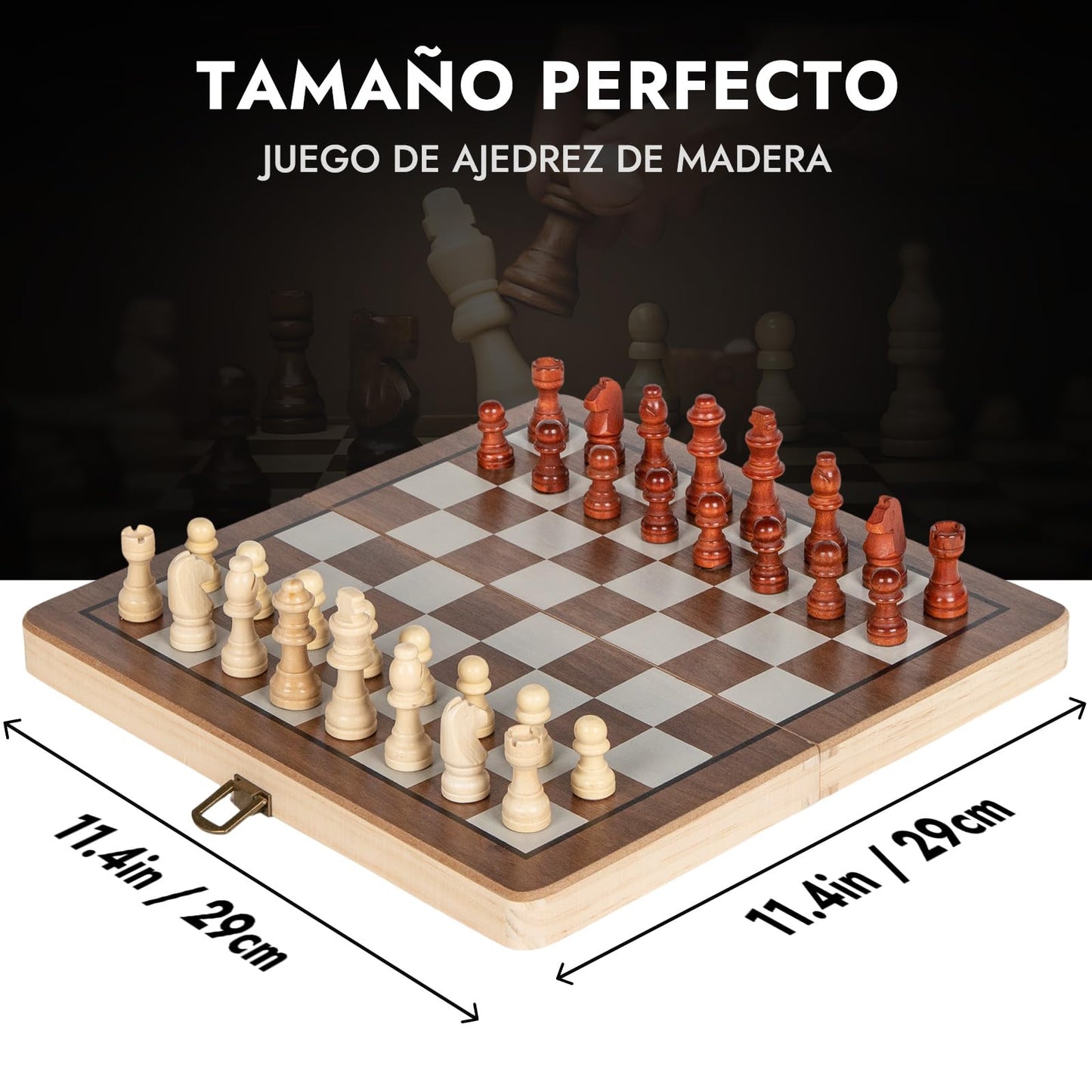 Ajedrez Magnetico RocRow Madera Tablero Plegable Profesional 29x29cm Portatil