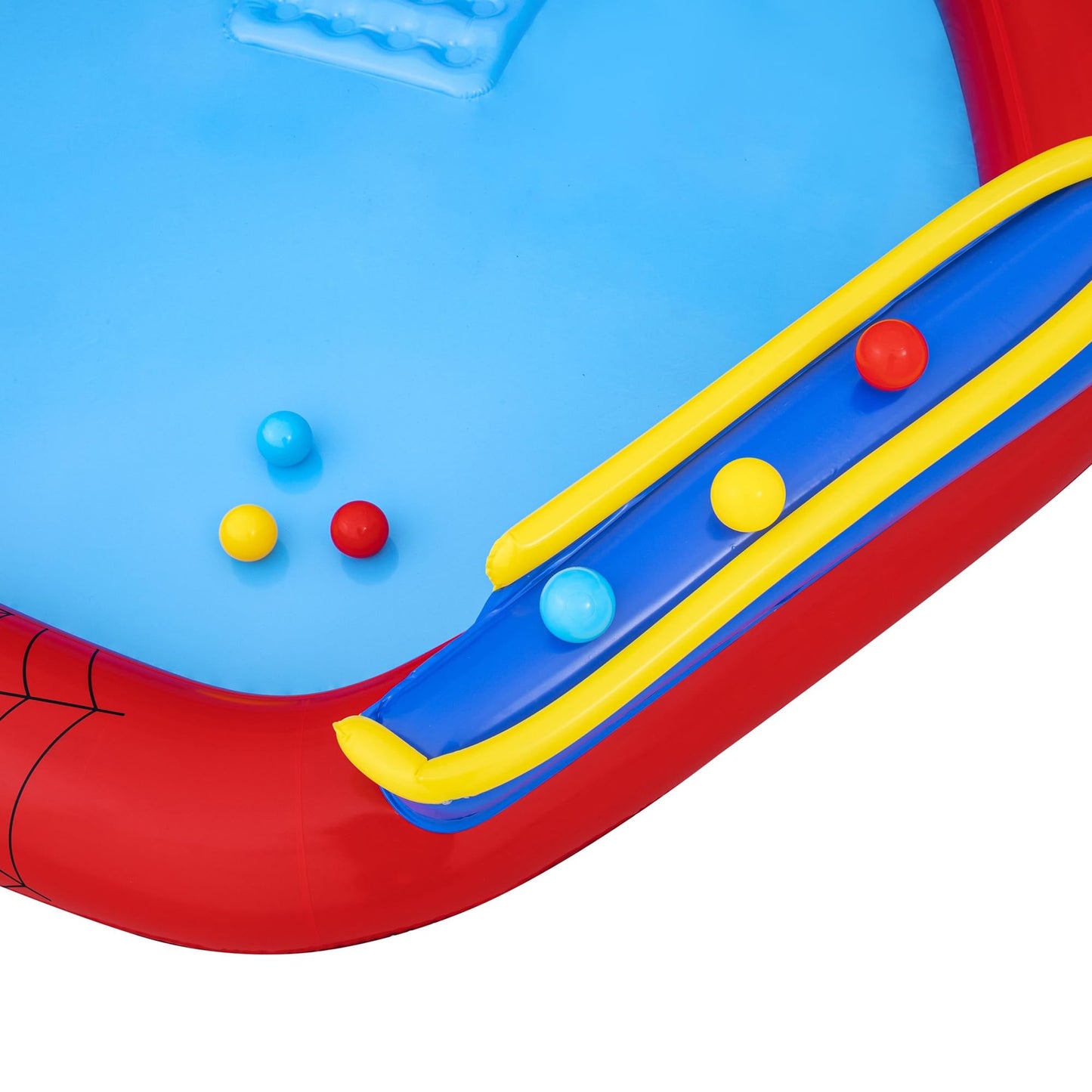 Bestway: Centro Inflable de Juego acuático Spider-Man, 6 pies 11 x 6 pies 9 x 50 Pulgadas, rociador de Arco Deslizante para Piscina, 6 Bolas, Anillo de superhéroe Marvel Toss, niño pequeño 2+