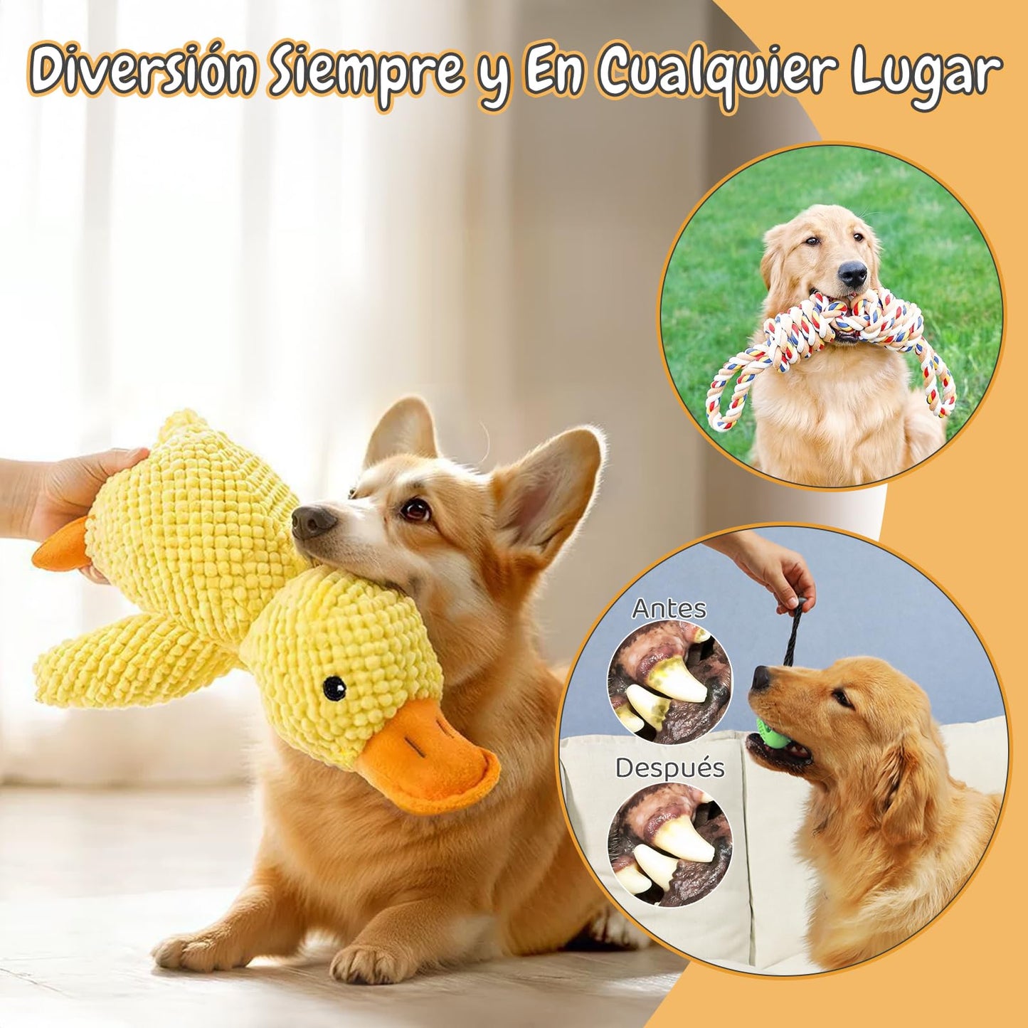 wishkit Juguete Peluche para Perro, Juguetes para Perros ansiosos, Paquete de 3 Juguetes para Masticar para Perros, Juguetes para Cachorros, Juguetes de Cuerda con Nudos para Limpieza Dental