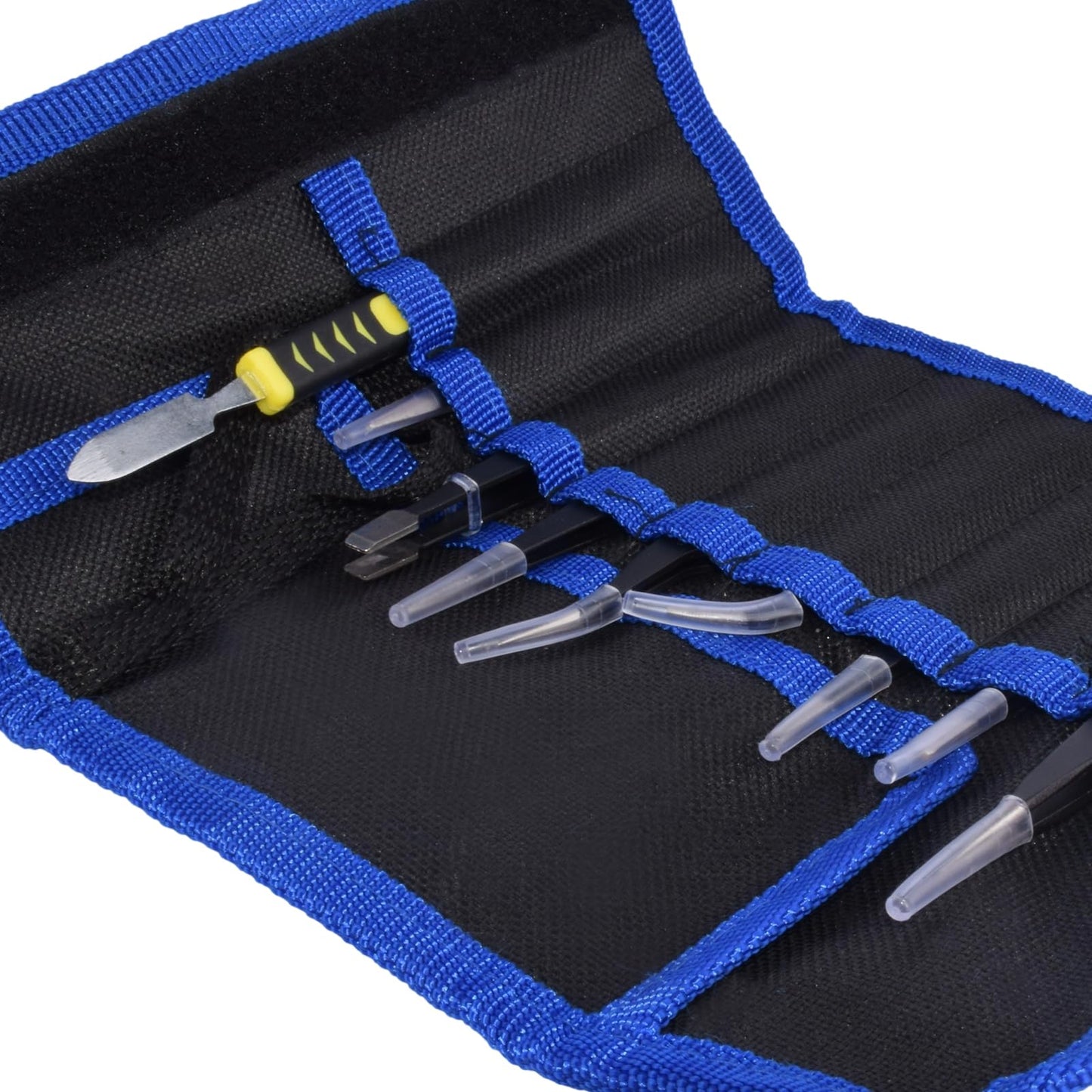 KASIKAI Kit de 10 Tweezers y Pinzas de Precisión ESD Antiestáticas - Chazón Profesional, Acero Inoxidable con Palanca Metálica + Maletín Oxford (Electrónica/Laboratorio/Joyería/Depilar)