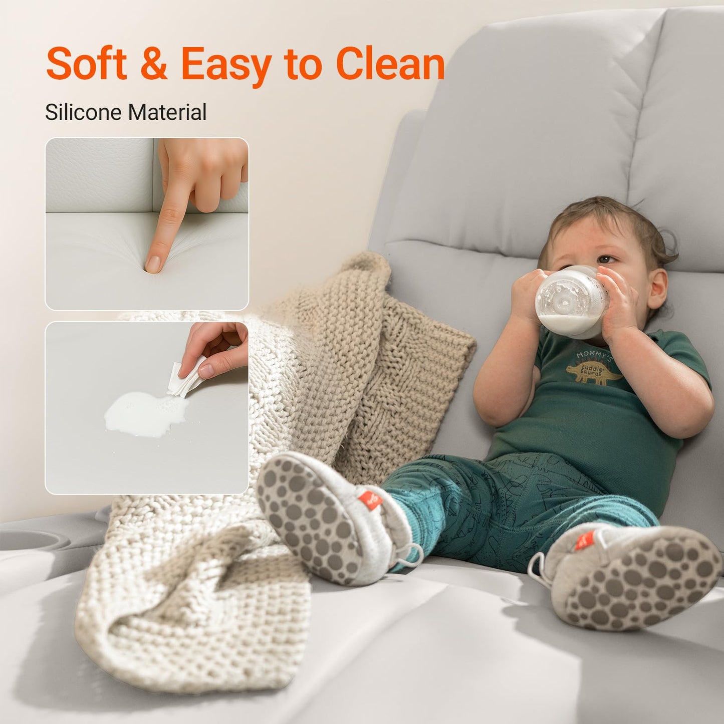 MAMAZING - Silla mecedora para guardería con reposabrazos ajustables, silla reclinable con planeador eléctrico para lactancia, silla reclinable giratoria con puerto USB y almacenamiento, certificado