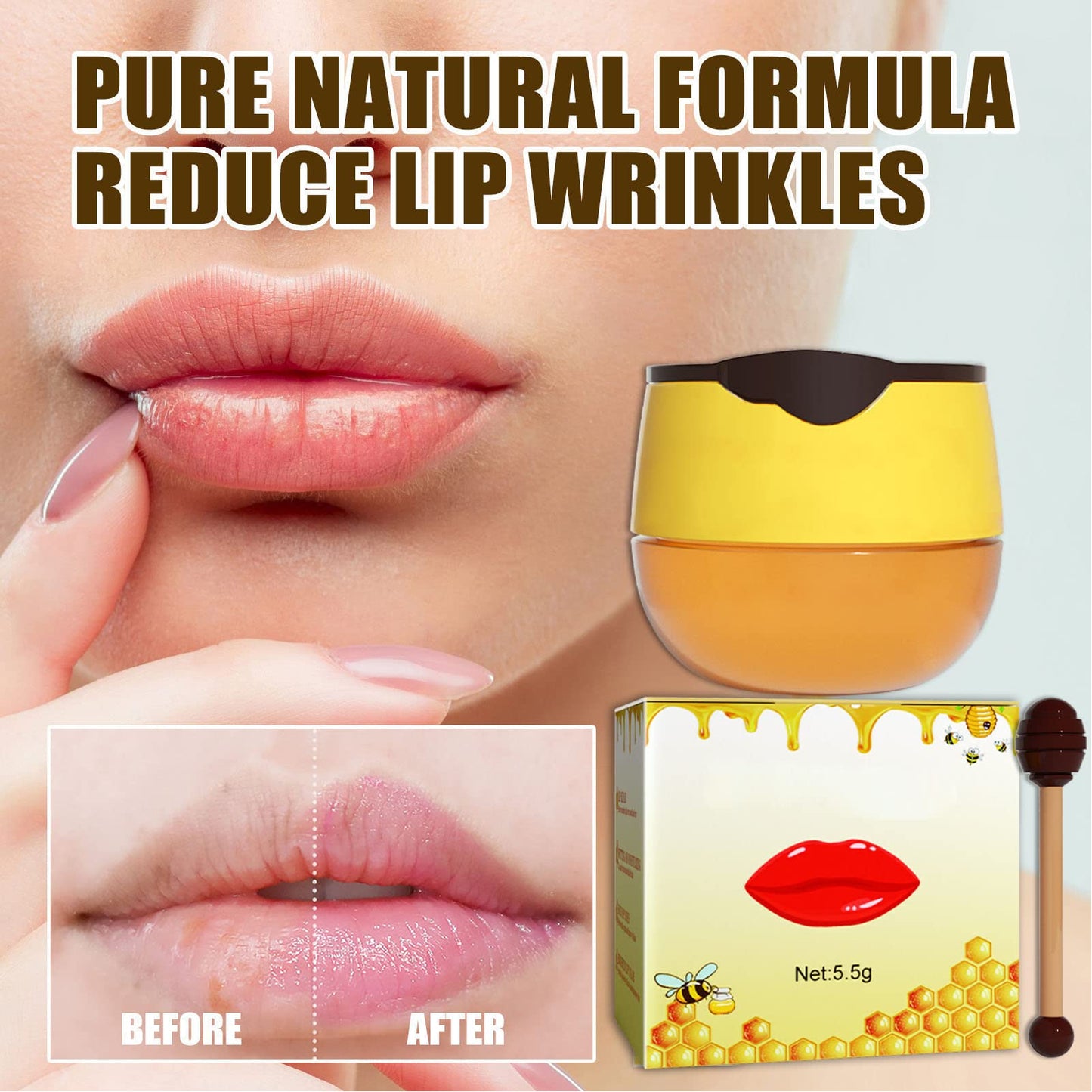 Mascarilla para Dormir de Labios, 2 Piezas de Bálsamo de Abeja, Bálsamo Labial, Tarro de Miel, Propóleos, Mascarilla Hidratante para Labios de Miel, Bálsamo Labial, Hidratante y