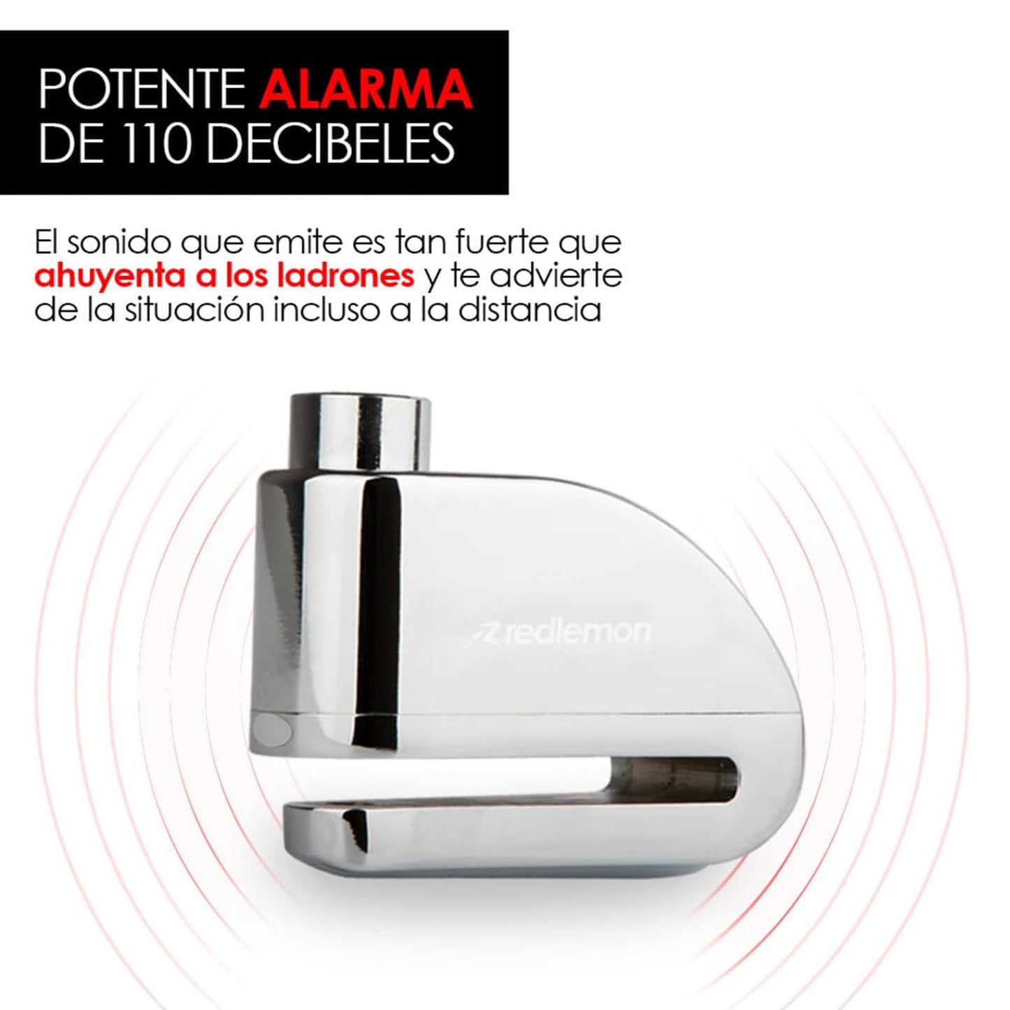 Redlemon - Candado para Bicicleta y Motocicleta con Alarma, Sensor de Movimiento, Seguro Antirrobo de Compatible con Vehículos con Llanta de Disco, Resistente a Salpicaduras