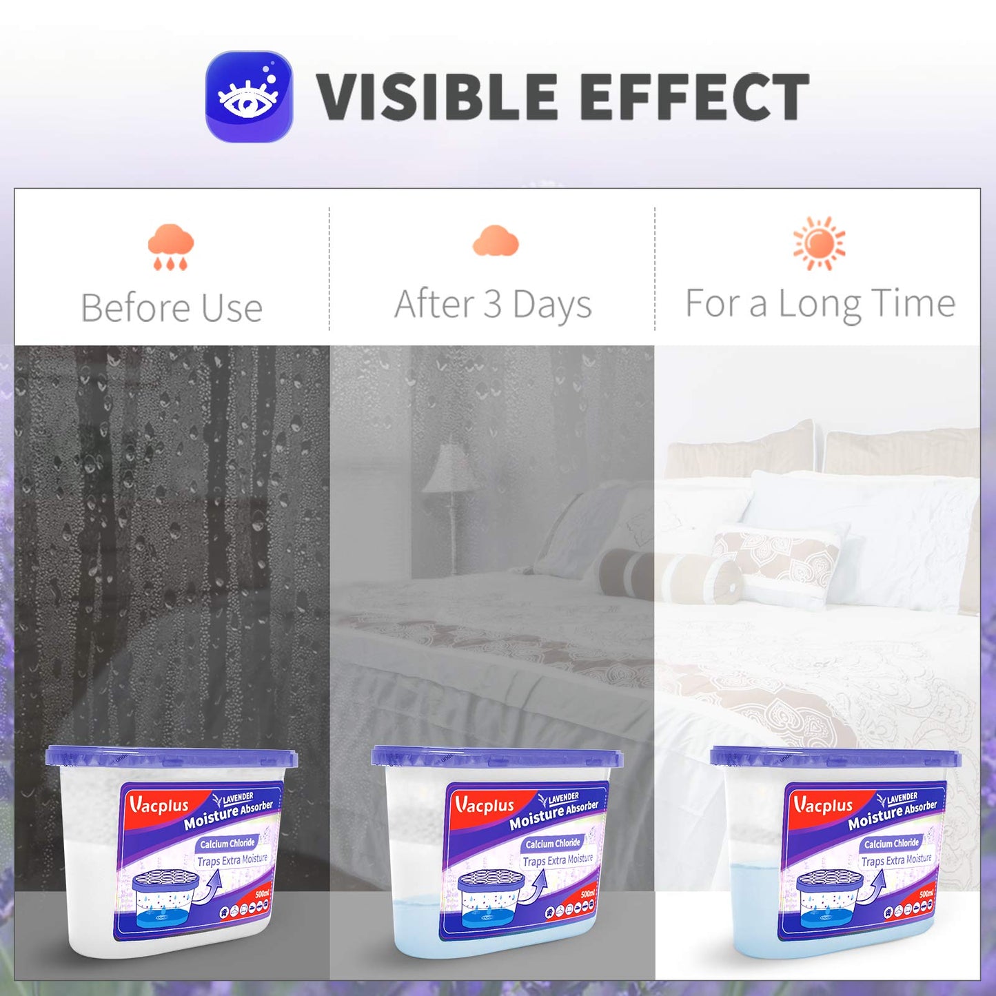 Deshumidificadores Vacplus Lavanda Morado Portátiles Paquete de 6