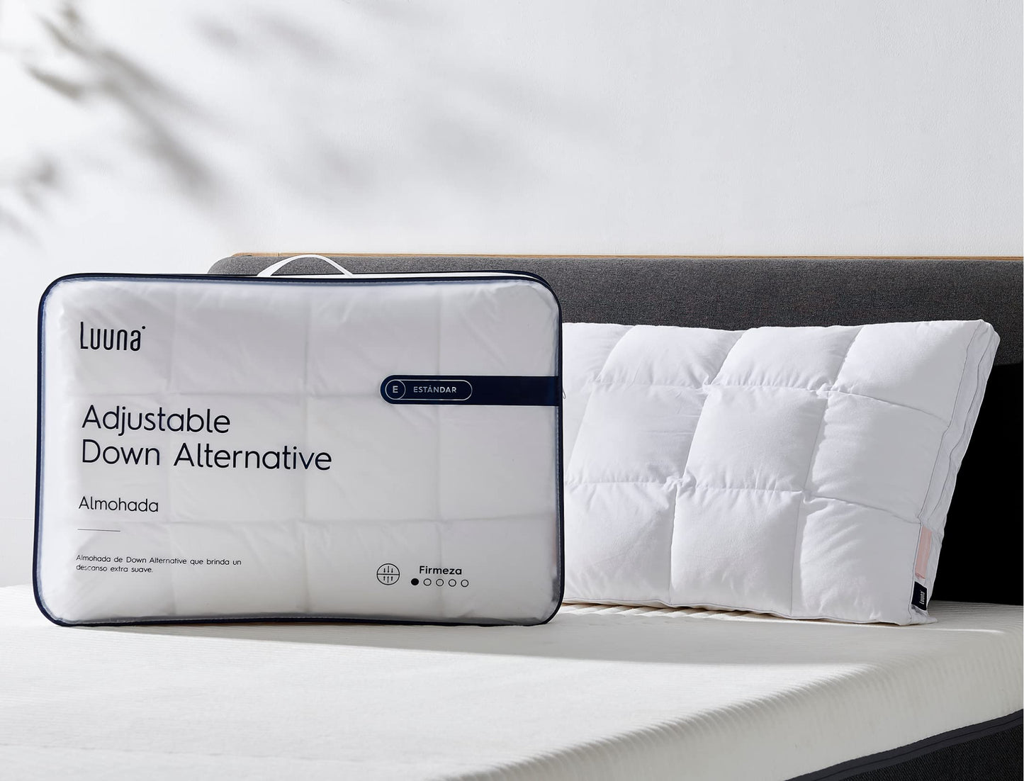 Luuna Almohada Ajustable Down Alternative, Funda 100% algodón, Alto Confort y Relleno Ajustable, Hipoalergénica y antiácaros, Blanco, King Size