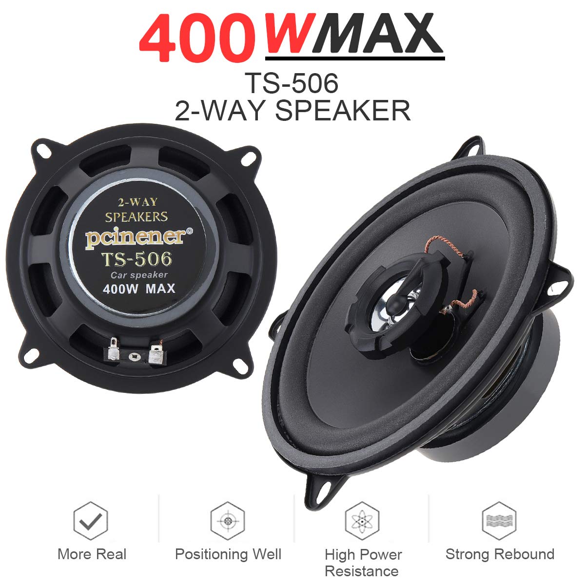 ePathChina - Altavoz coaxial de alta fidelidad de 2 vías de 5 pulgadas, 400 W, para puerta de vehículo, audio automático, música estéreo, rango completo