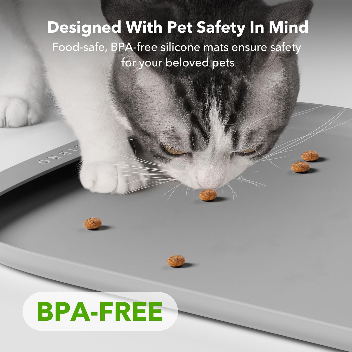 Tapete de Silicona PETLIBRO Gris para Alimentos y Agua con Borde Elevado para Mascotas