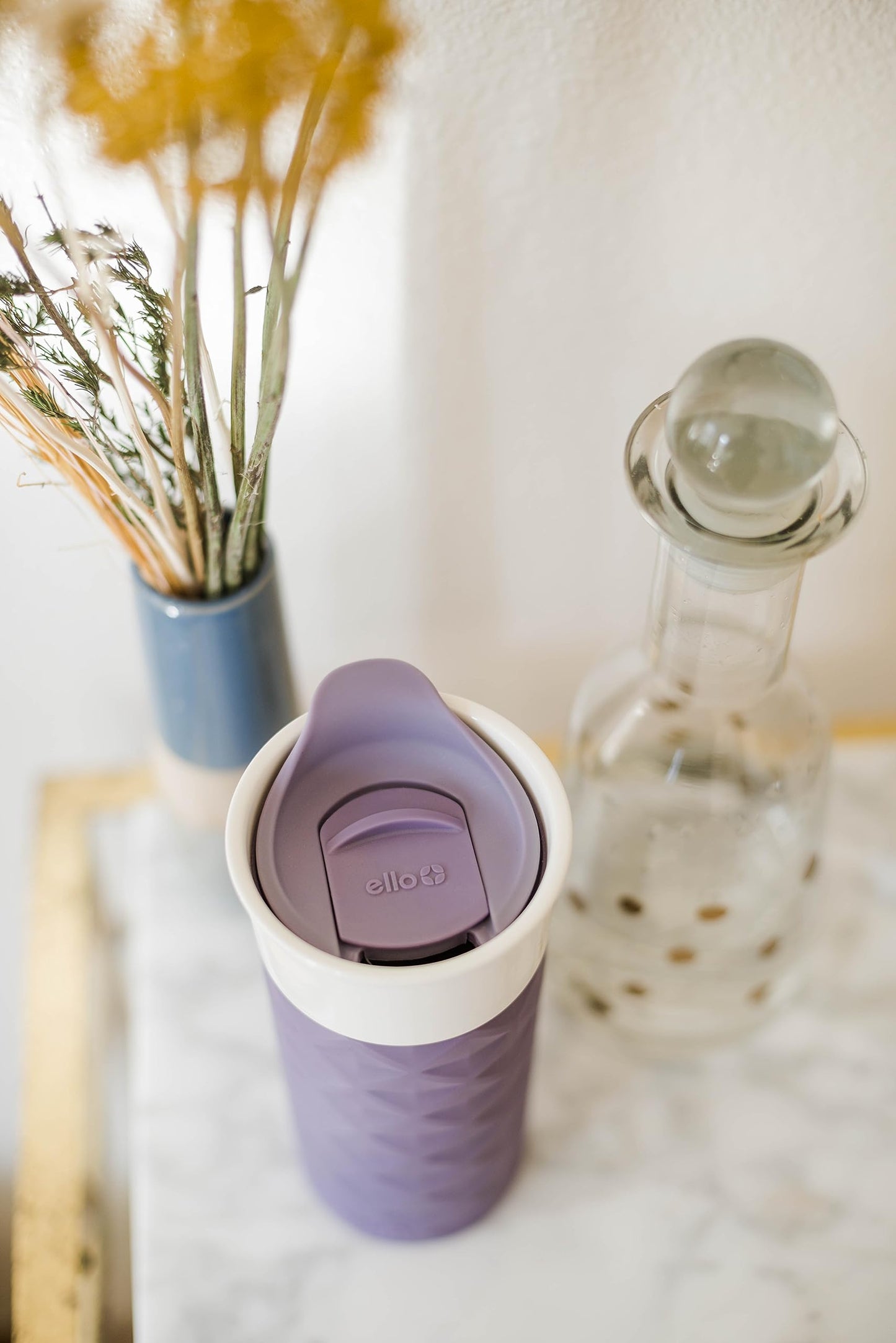 Ello Ogden BPA-Free Ceramic Travel Mug with Lid, Deep Purple, 16 oz