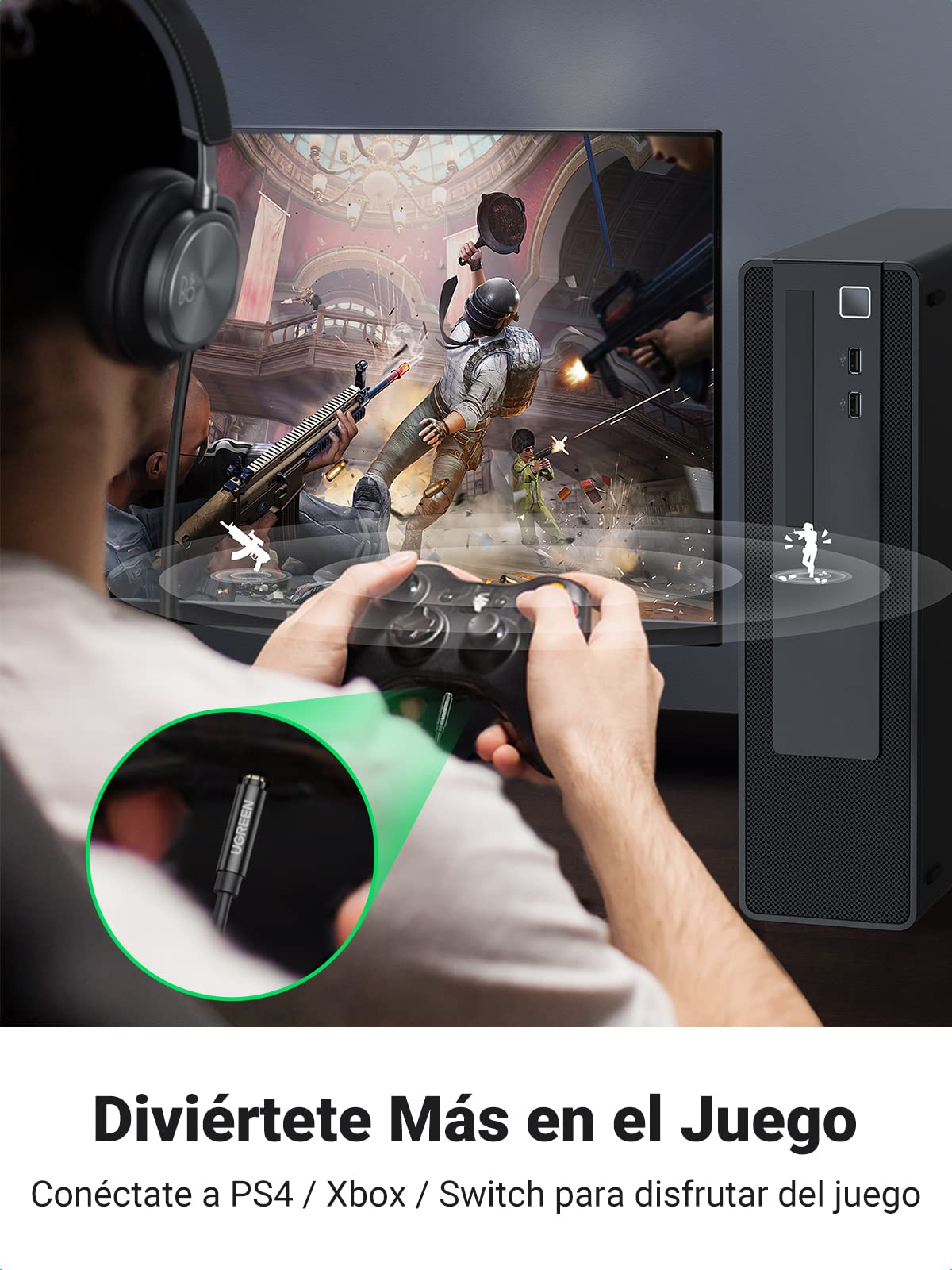 Adaptador Audio y Micrófono UGREEN Negro Compatible con PS4 y Laptop