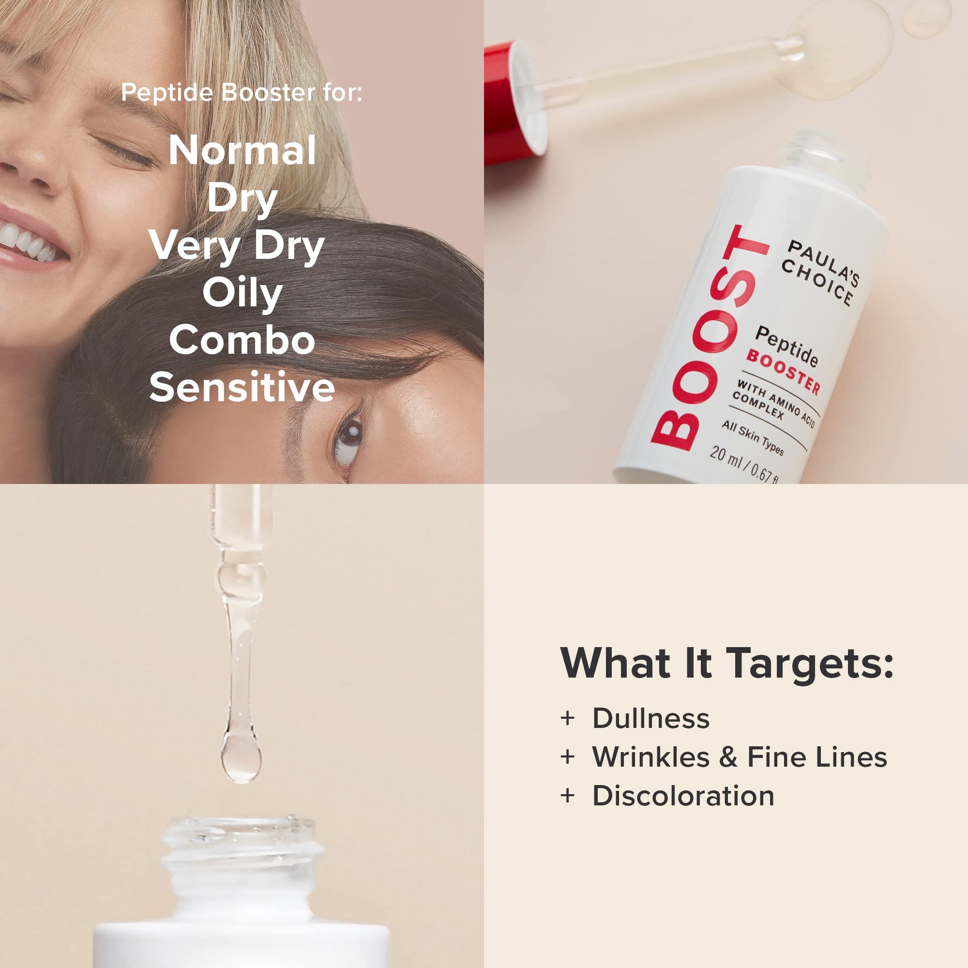 Sérum Peptide Paula's Choice BOOST para Rostro y Cuello, Realce de Firmeza para Piel Normal, Seca o Deshidratada Envejecida