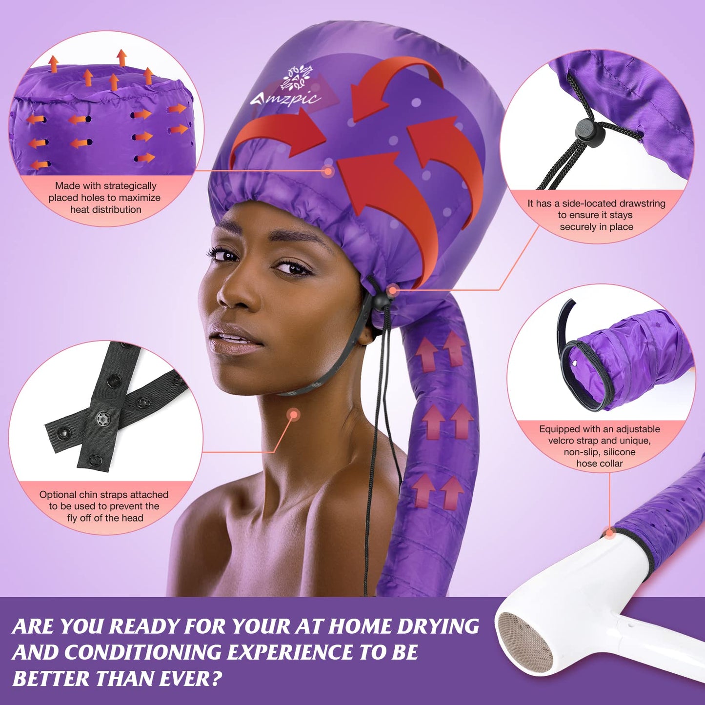 Accesorio para Secador de Pelo Extra Grande Morado Ajustable para Acelerar el Secado en Casa