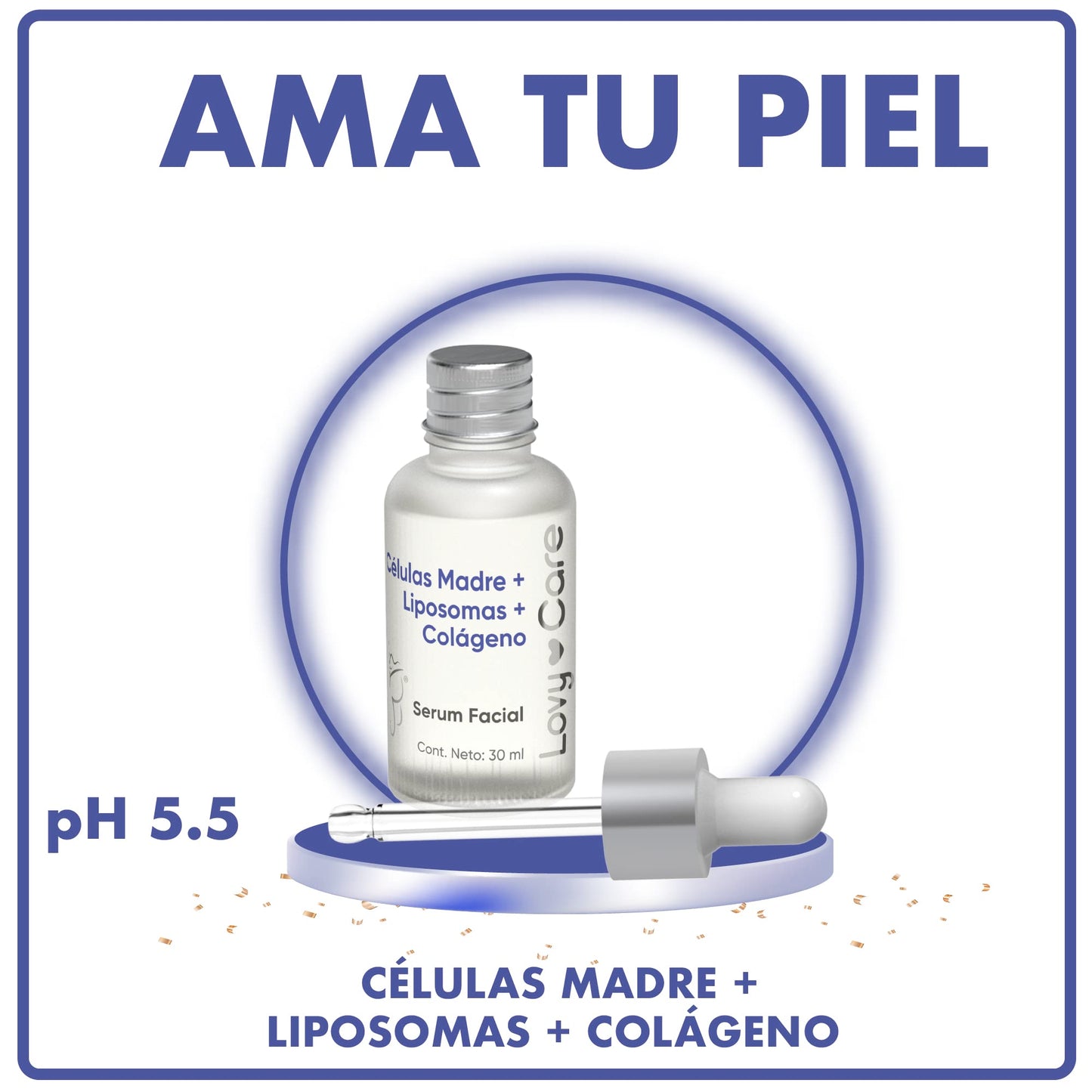 Lovy Care Serum Facial Cells Madre + Liposomes + COLAGENO tonificante, Regeneradora + pH 5.5 piel Sana