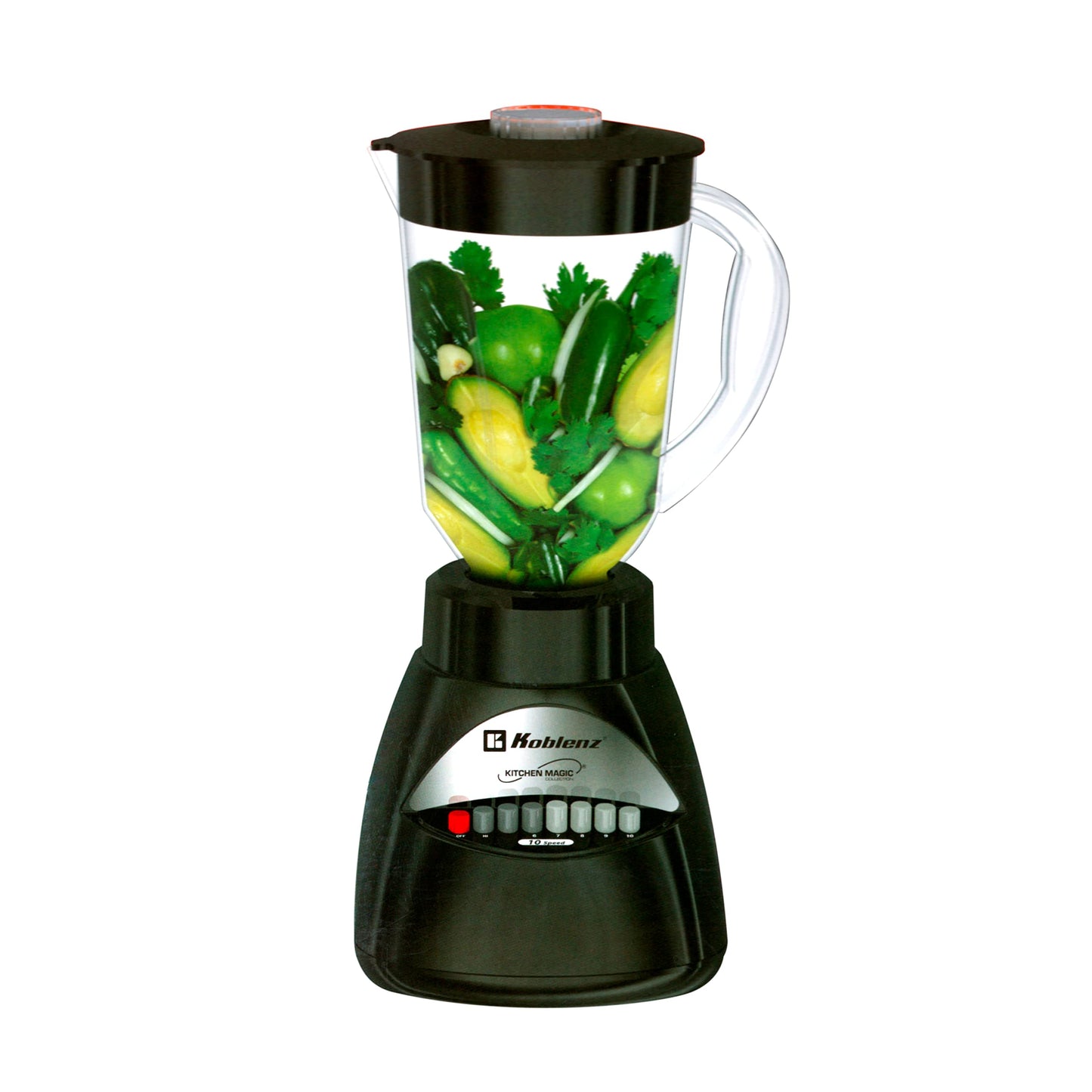KOBLENZ Licuadora Black, Kitchen Magic Collection, Mod. LKM-3910 PN, 600 Watts, 10 velocidades más 2 pulsos y 4 cuchillas de acero inoxidable