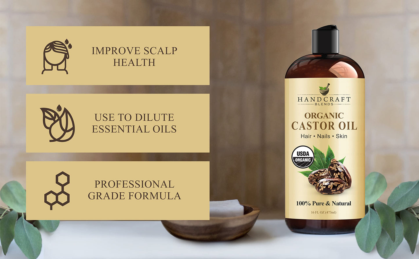 Aceite de Ricino Orgánico Puro 16 oz. para Nutrir Cabello y Piel - Oferta Especial - Productos Naturales de Belleza