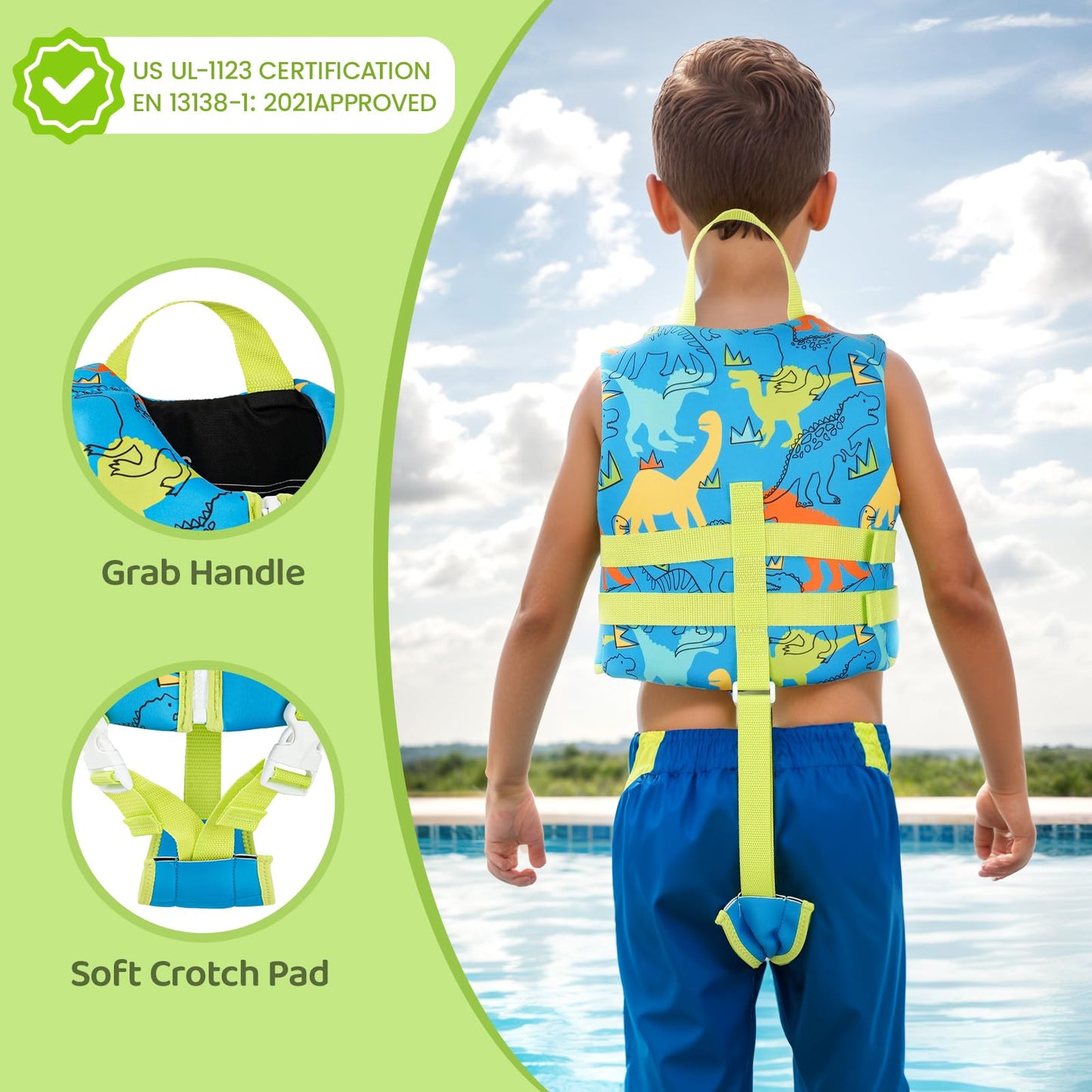 Boglia - Chaleco de natación para niños y niñas de 20-30-40-50-60-70-80-80 libras con correa de seguridad ajustable