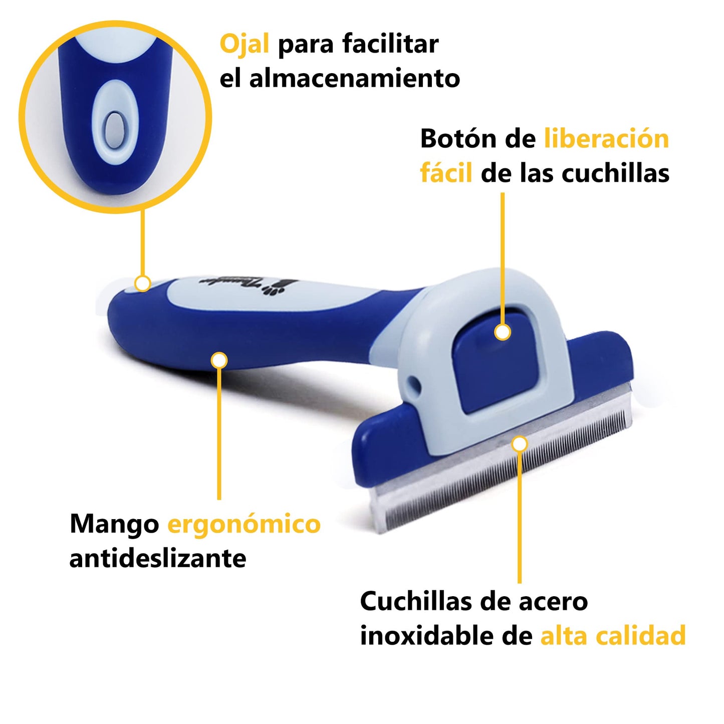Herramienta Profesional Thunderpaws para Desprendimiento y Cepillado de Mascotas Azul