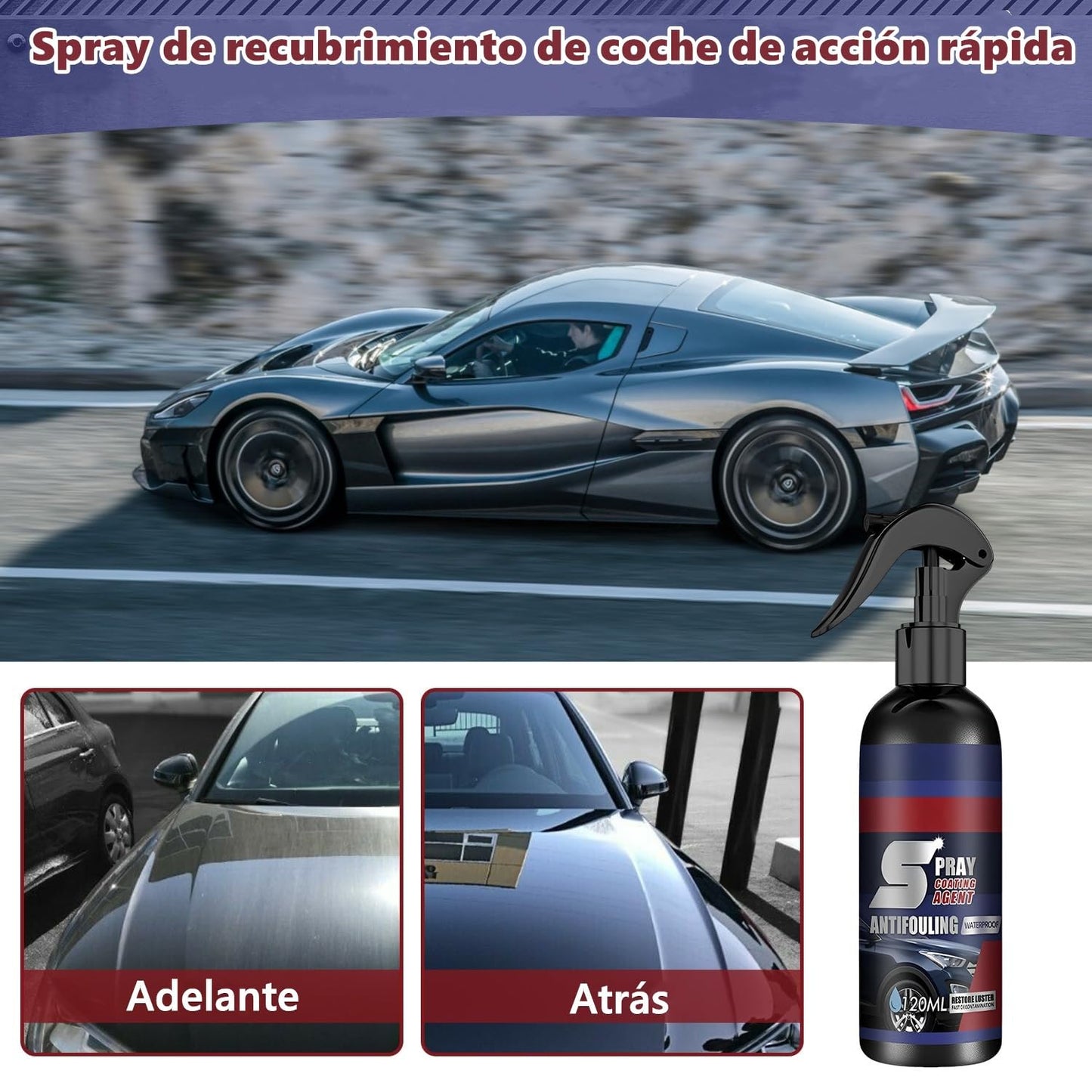 Spray de Recubrimiento de Coche High Protection 3 en 1 con Esponja y Toalla 120ML para Acción Rápida