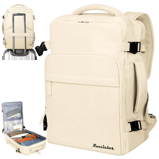 Mochila de Viaje para Laptop 15,6 Pulgadas Beige Impermeable de Gran Capacidad para Hombres y Mujeres