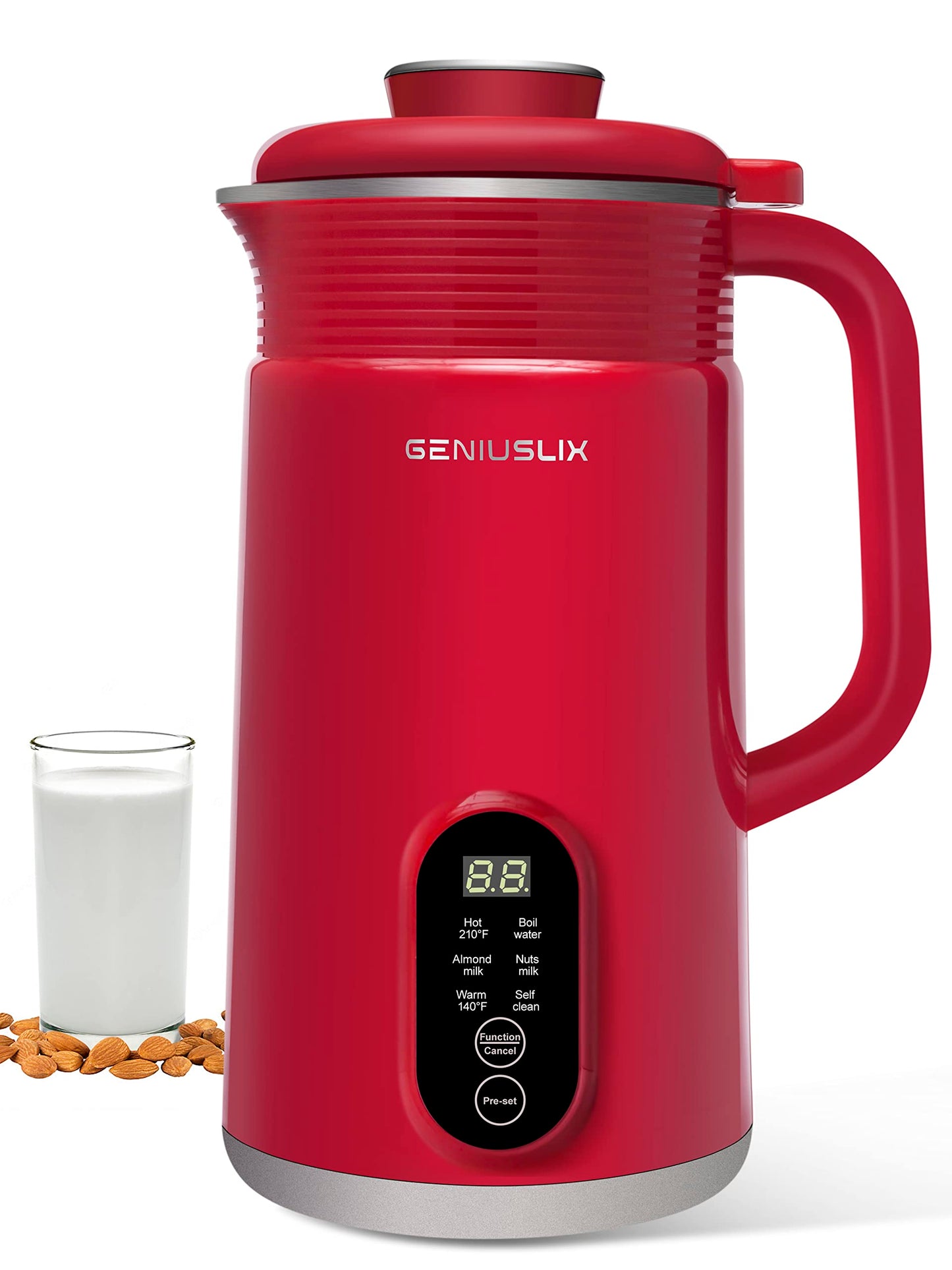 GENIUSLIX Máquina automática para hacer leche de nueces para leche casera a base de plantas con limpieza automática y control de temperatura, máquina de leche de soja, avena, coco, anacardo, almendra