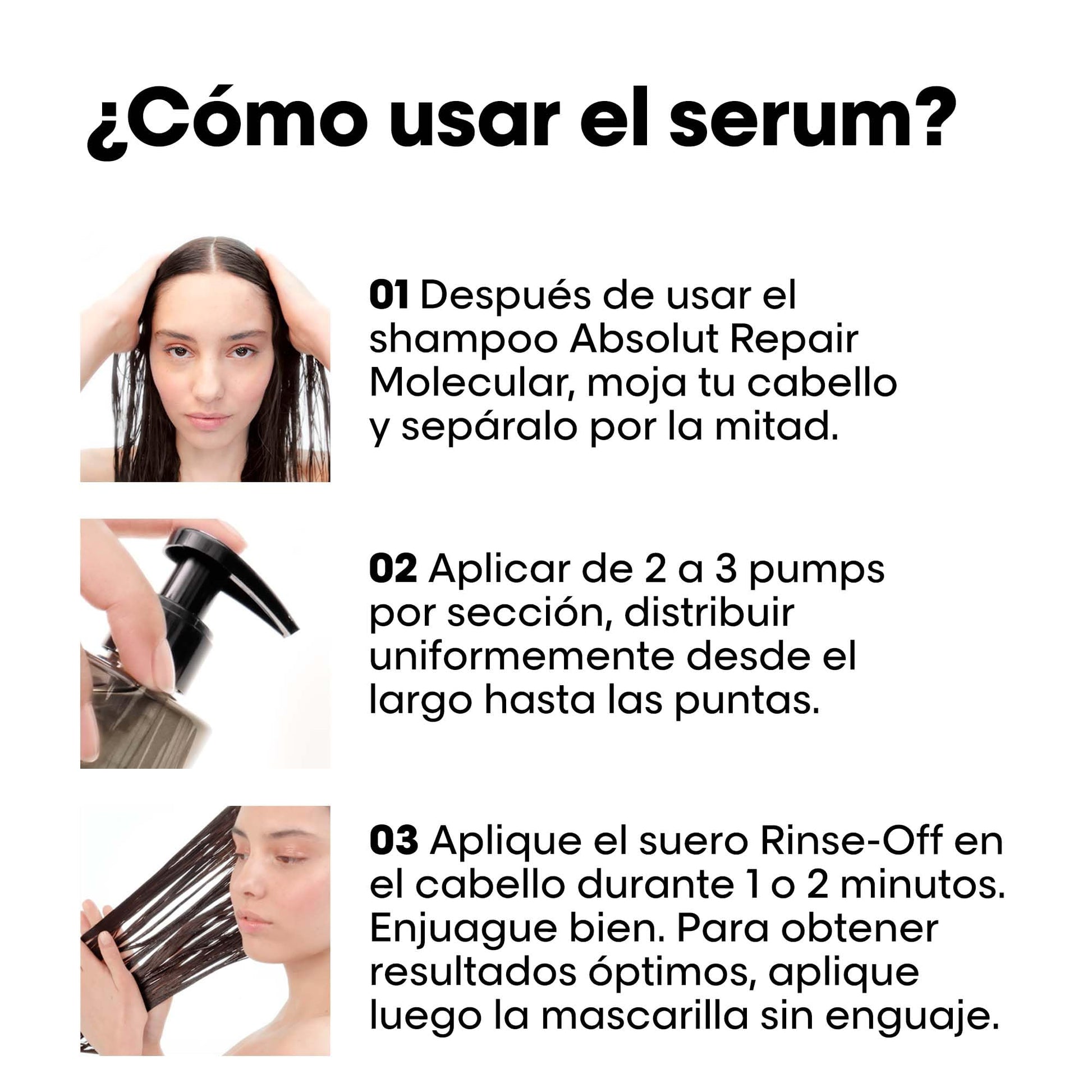 L'Oréal Professionnel Absolut Repair Molecular Sérum | Sérum con enjuague reparador molecular | Para cabello muy dañado | Con tecnología 2% reparador de péptidos + 5 aminoácidos | Repara el cabello y restaura su fuerza | Repara la estructura molecular | 2