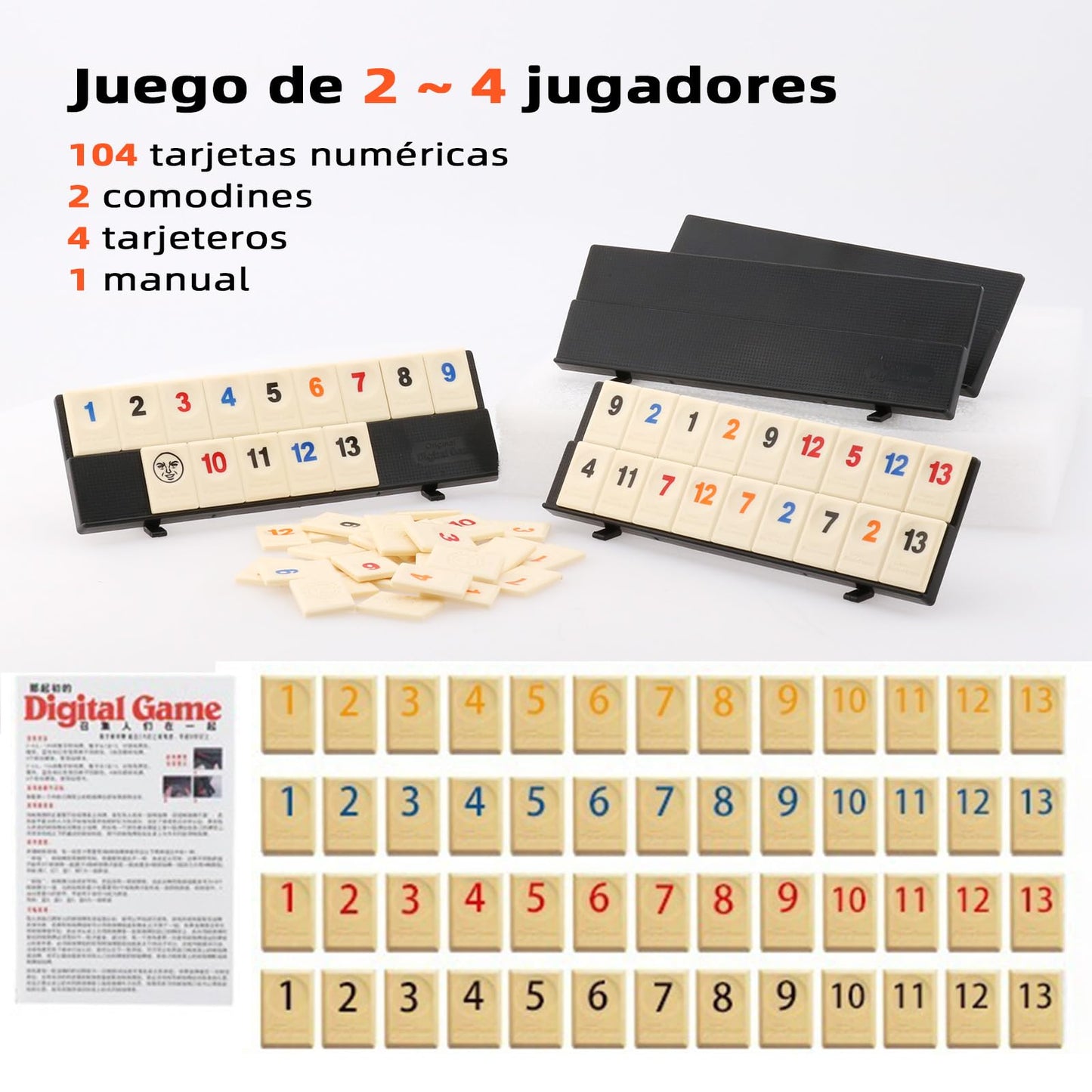 IRUEJFSR Rummy Juegos de Mesa Adultos, con 4 Soportes Antideslizantes, Adecuado para Piles Juego de Mesa de Reuniones Familiares y Amigos