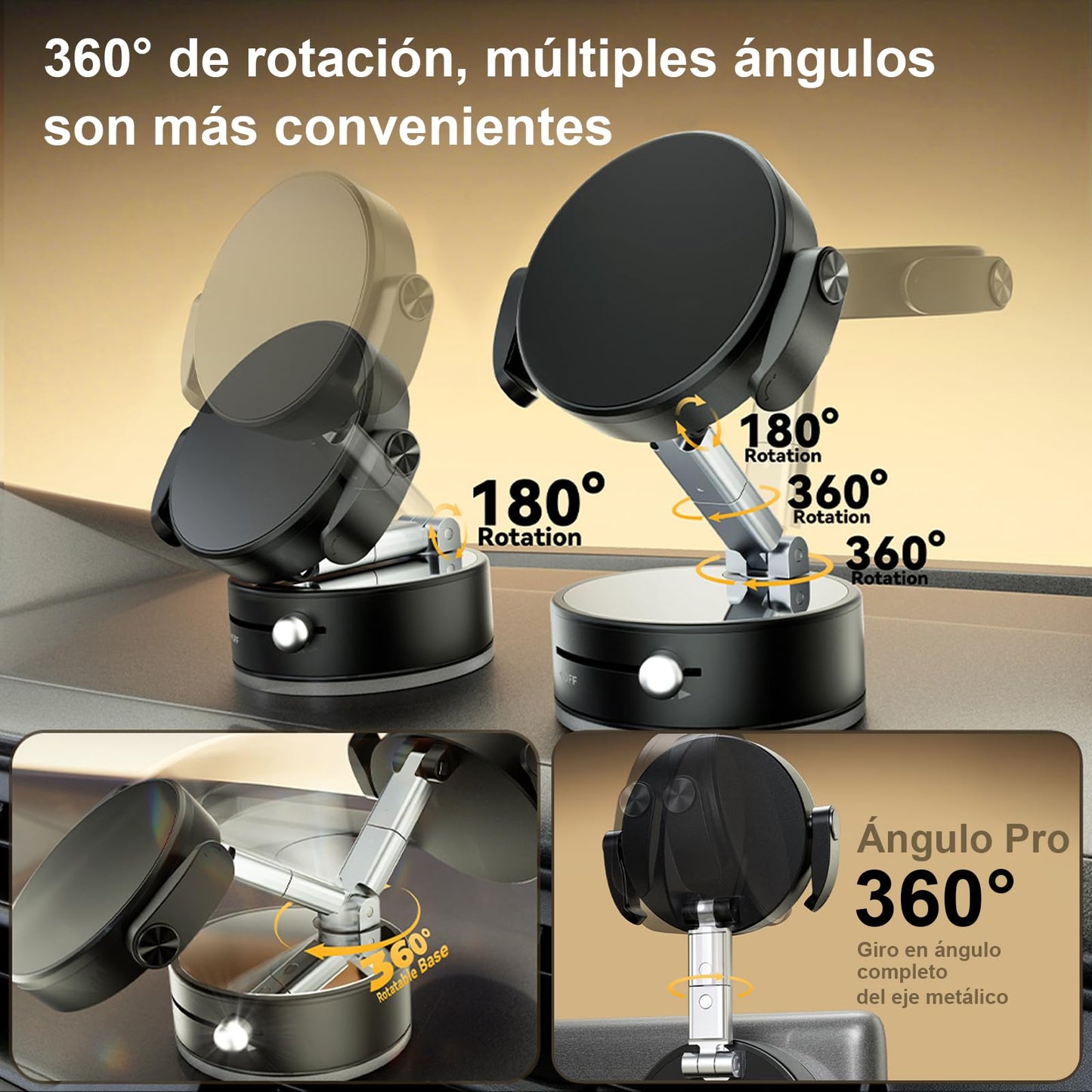 FEISEDY Soporte Magnético Plegable para Coche con Pinza Ajustable – Compatible con iPhone y Todos Teléfonos (Incluye No Magnéticos), 360° Rotación, Base Fuerte y Estable para Escritorio o Viajes