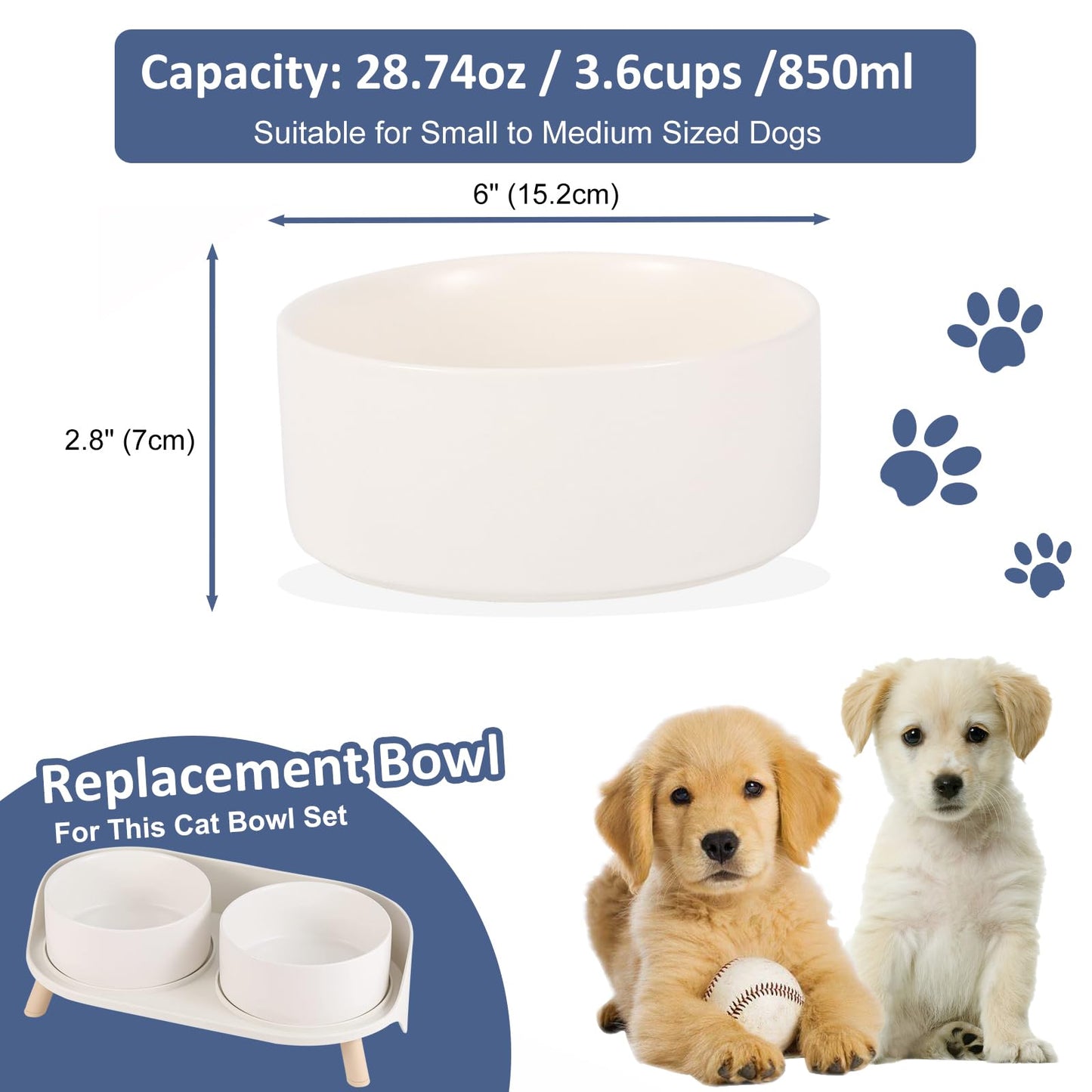 AHX Cuenco De Cerámica para Perros Platos para Perros - Cuencos De Porcelana para Alimentación para Perros - Tazón Pesado para Perros Anti Punta sobre - Cuenco Profundo para Perros A Prueba De Derr