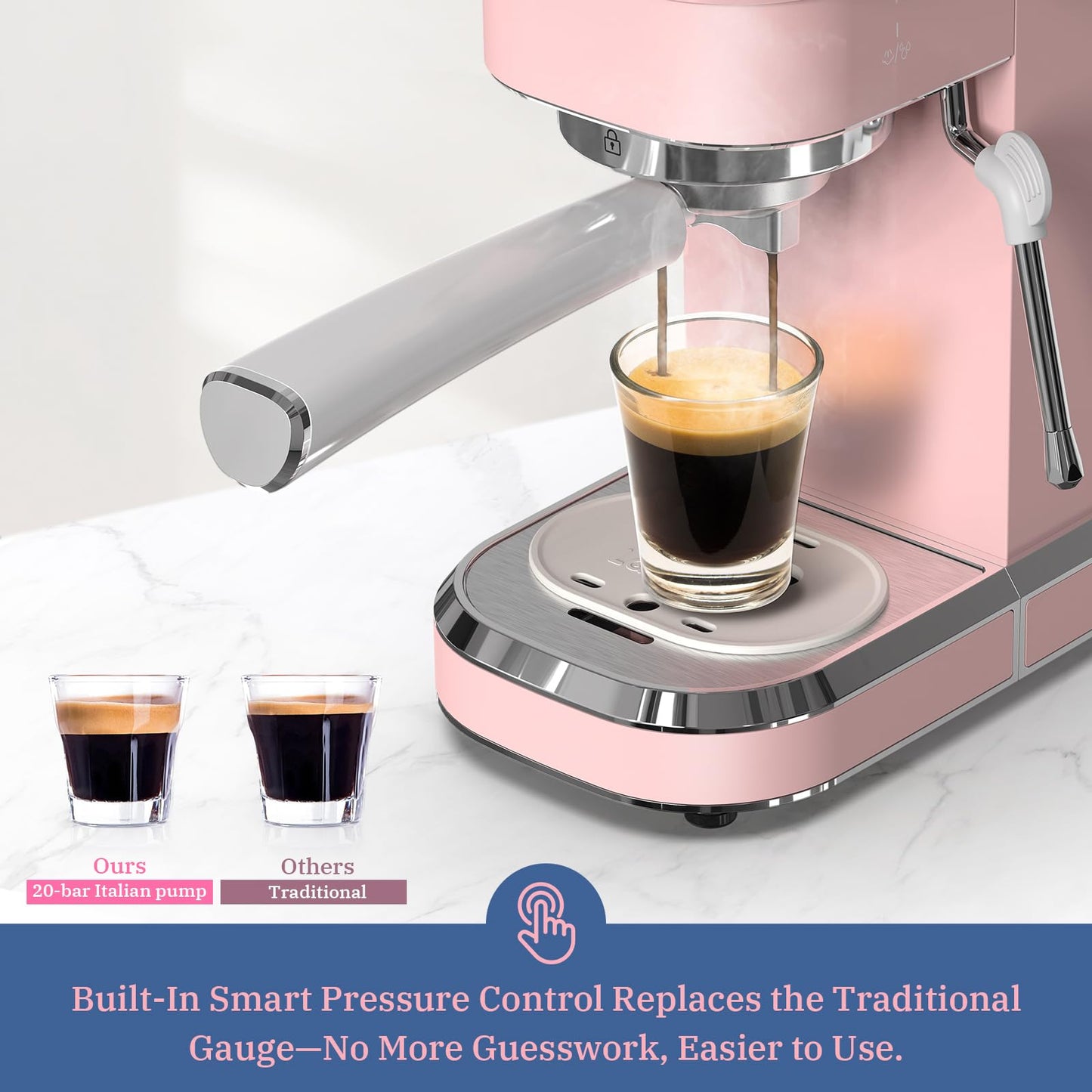 Laekerrt Máquina de café exprés profesional de 20 bares, con espumador de leche, casera de acero inoxidable para capuchino y café con leche, regalo para mujeres, esposa, hija o mamá, color rosa