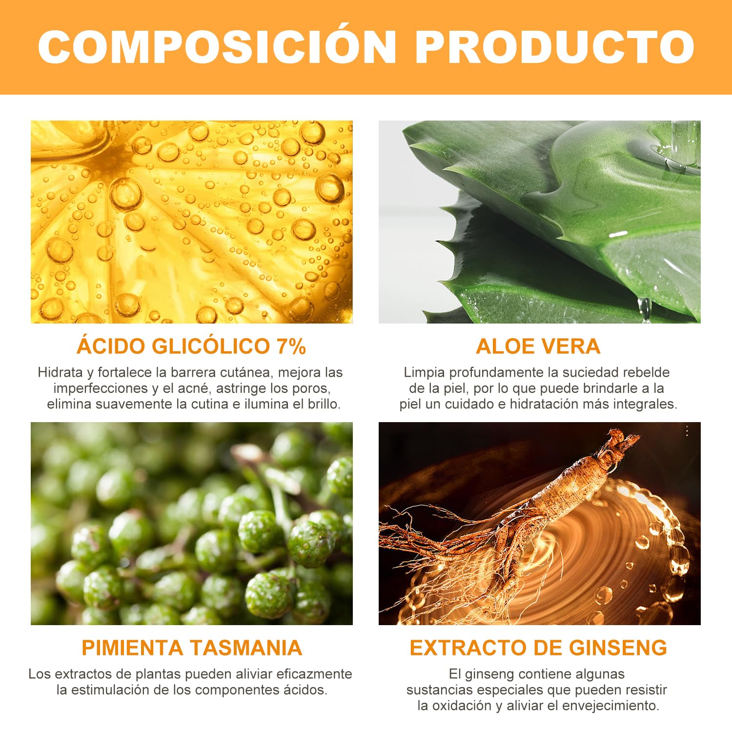 Solución de Ácido Glicólico al 7% para Rejuvenecimiento y Tonificación de la Piel - 240ML - Tratamiento Antimanchas y Antiacné