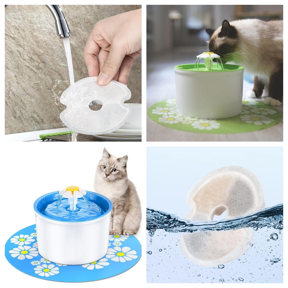 Filtros bebedero para gato, Filtros de repuesto de carbón activado para fuentes de agua para mascotas, Sistema de Triple Filtracion, Reemplazo de filtro de fuente para mascotas. (4 paquetes)