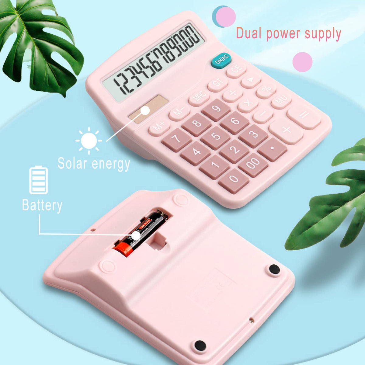Calculadora de Escritorio YOUHO Rosa con Pantalla LCD y Doble Alimentación