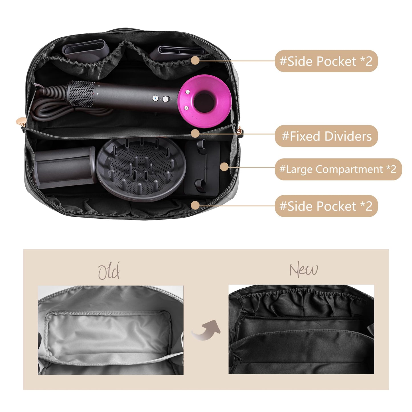 Linpr Estuche de Viaje Compatible con Dyson Airwrap Styler, Bolsa de Almacenamiento de Viaje Portátil para Secador de pelo, Estuche Organizador Impermeable para Shark Flexstyle (Negro)