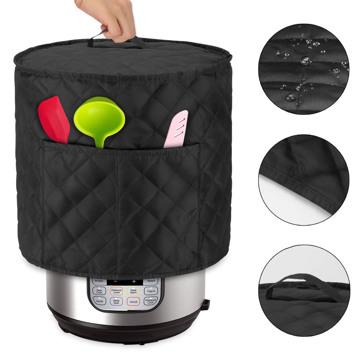 LUXJA - Funda antipolvo compatible con macetas instantáneas de 6 cuartos de galón, funda de tela con bolsillos, se adapta a ollas instantáneas (6 cuartos de galón) y accesorios adicionales, tela