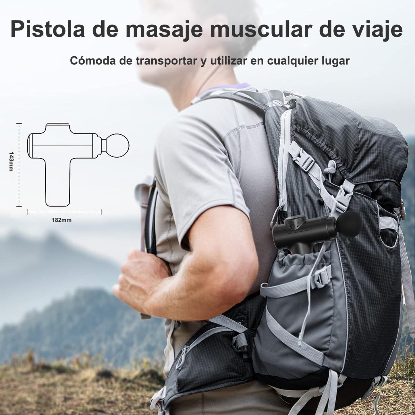 RUBOQE Pistola de Masaje Muscular, Masajeador de Espalda Portátil, Mini Masajeador Electrico de Mano,Masaje de Tejido Profundo Ajustable,Massage Gun de Percusión Fisioterapia para Relajar Los Músculos