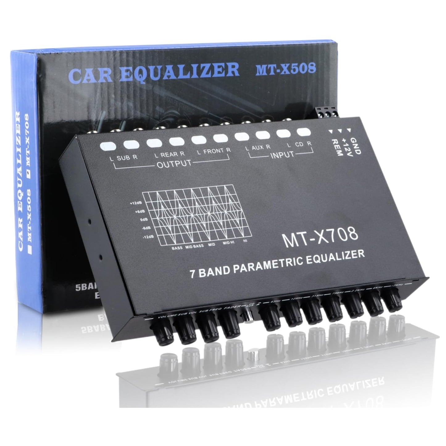 Ecualizador de Coche con Salida Delantera Trasera y Subwoofer 7 Bandas Ajustable