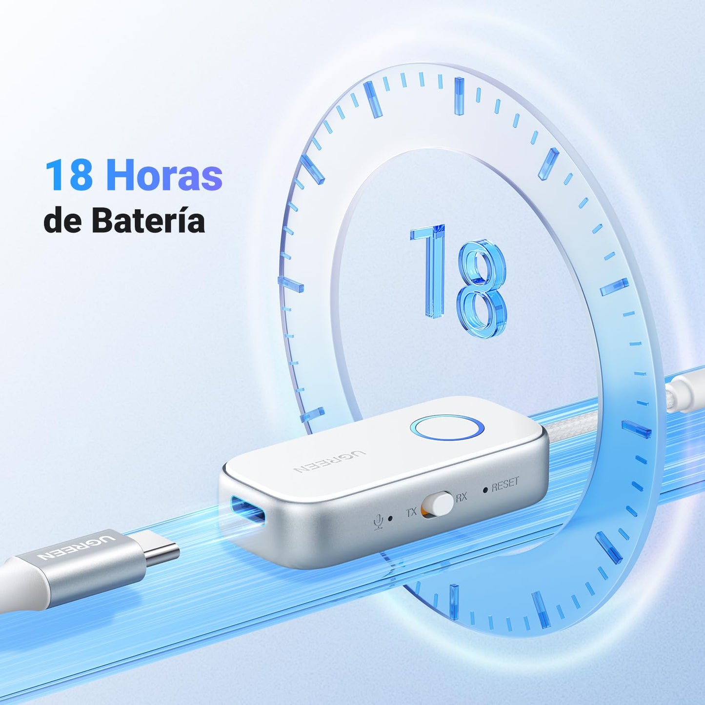 Adaptador Bluetooth UGREEN Negro Receptor Transmisor para 2 Airpods o Auriculares en Vuelo y TV