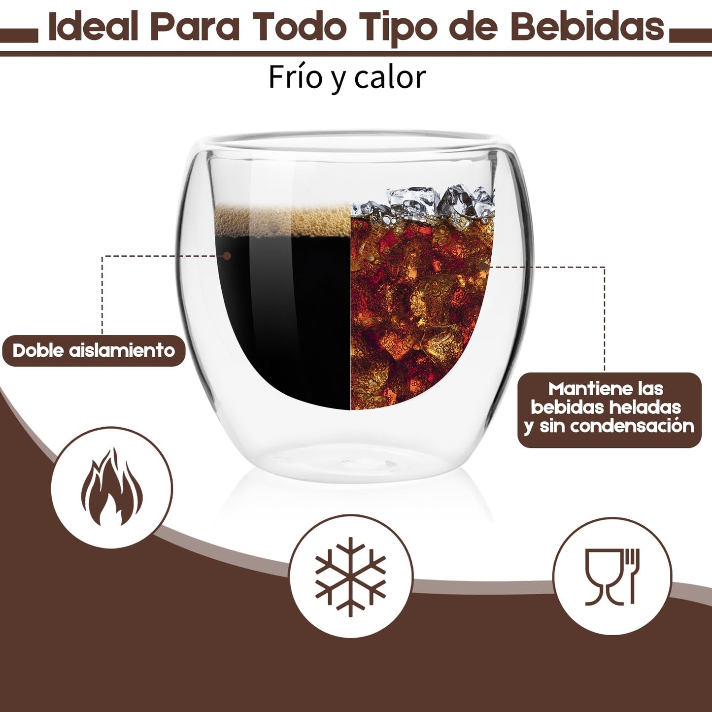 FAMILUCKY-6 Pcs 80ml Tazas de Café de Doble Vidrio, Vasos para Café de Doble Pared de Vidrio Tèrmico Borosilicato, Taza de Café Pequeña de 80 ml, Apto para Capuchino, Espresso, Té, etc