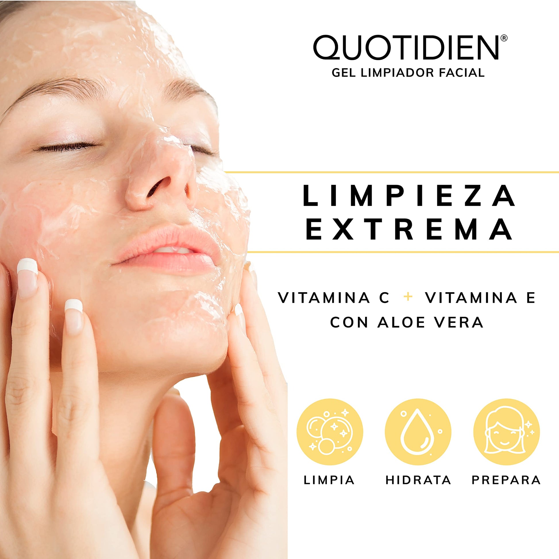 Gel Limpiador Facial con Vitamina C + Vitamina E + Aloe Vera - 80% Ingredientes Naturales- Limpiador Profundo Facial -Baja Espuma- Remueve Grasas y Toxinas- No Reseca- Limpieza e Hidratación Extrema - Ideal Para Todo Tipo de Piel - 235ml